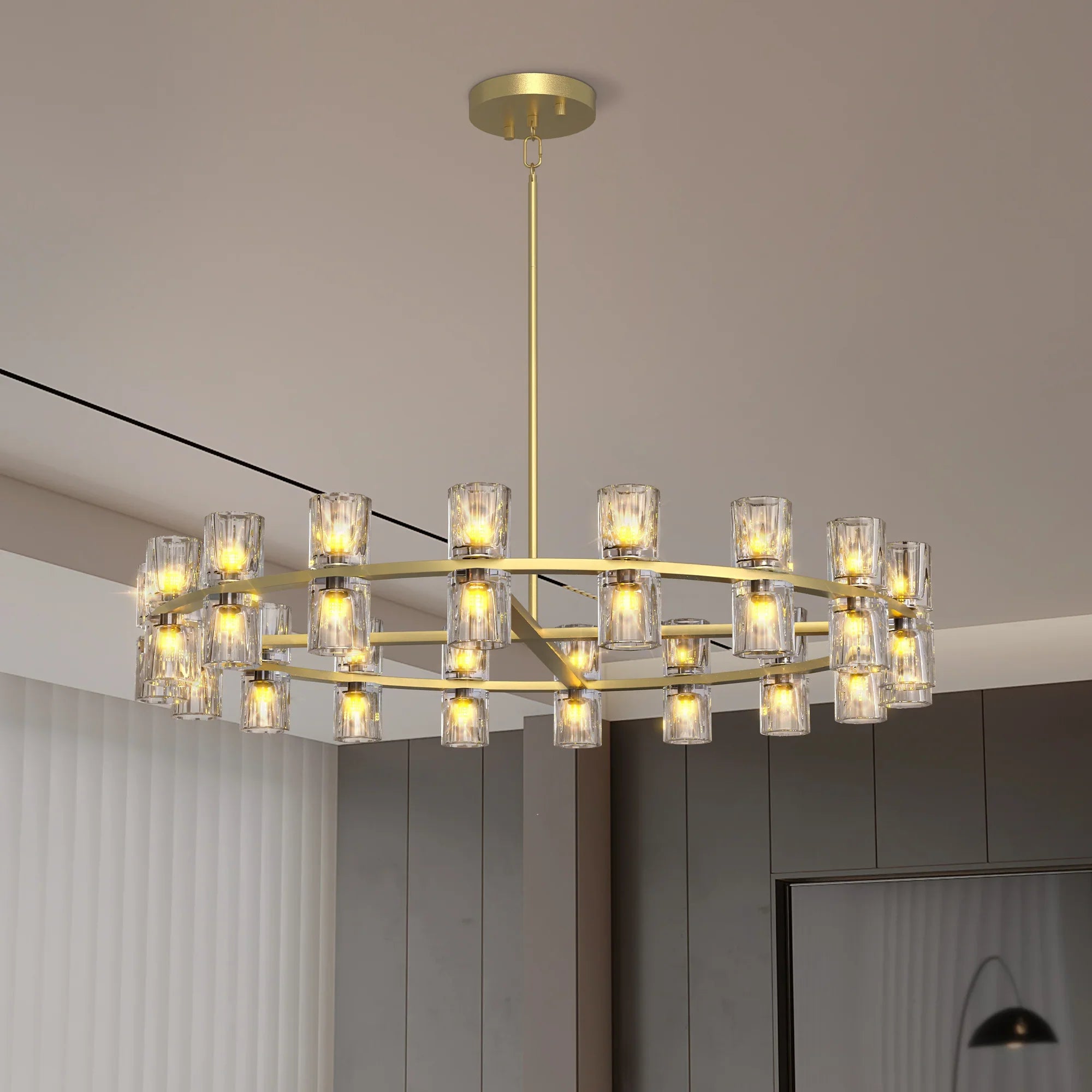 Modern 36" Gold Round Chandelier Light Fixture K9 Crystal Includes 36XG4 Bulbs - okeli lights