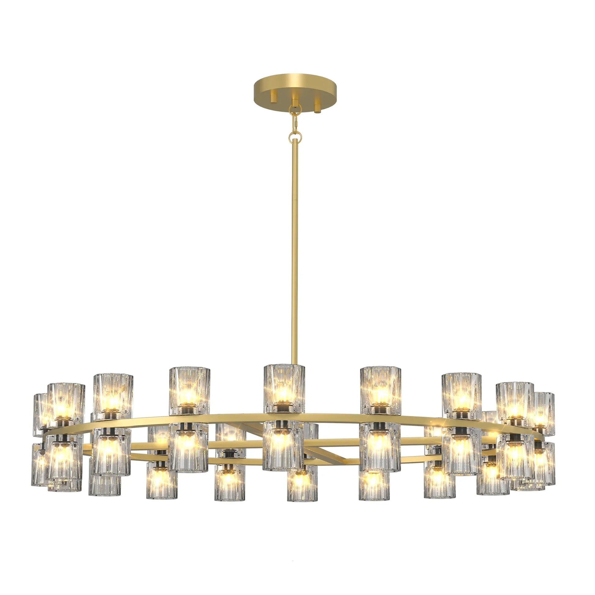 Modern 36" Gold Round Chandelier Light Fixture K9 Crystal Includes 36XG4 Bulbs - okeli lights