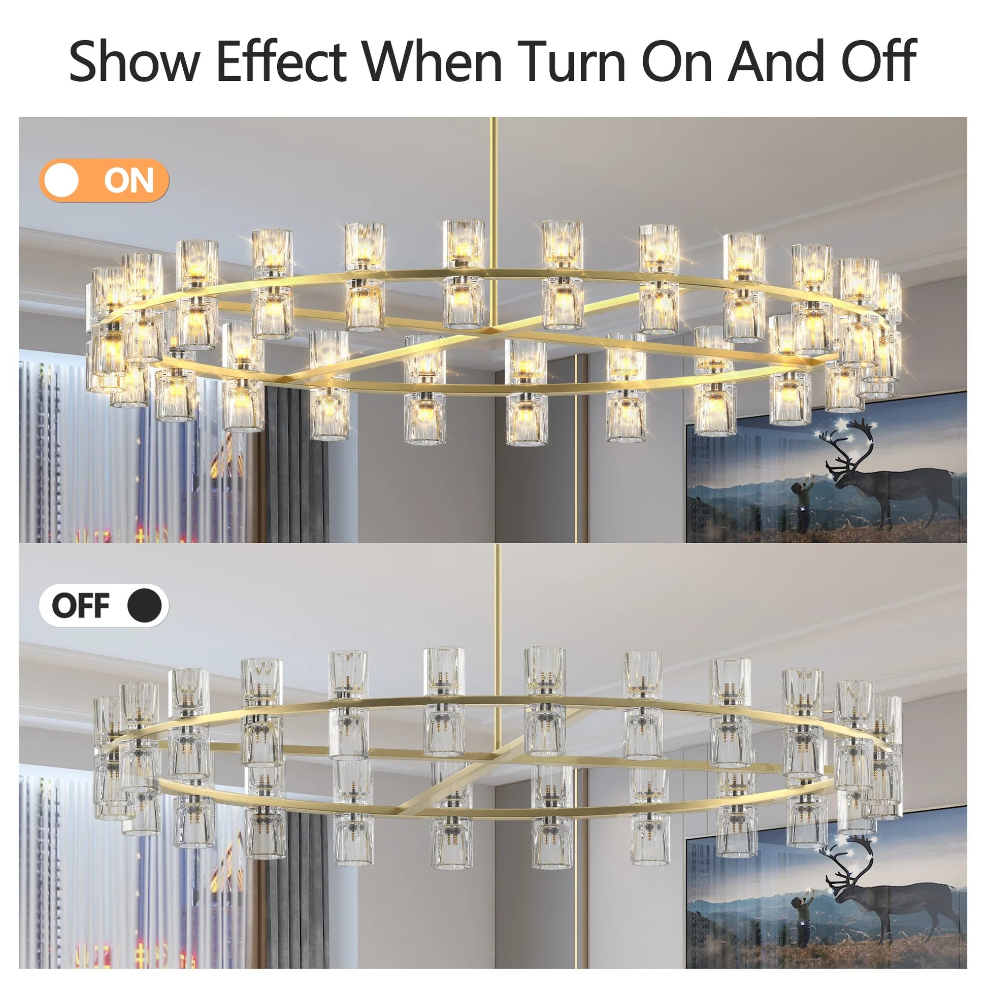 Gold Wagon Wheel Chandelier with Crystal Shade 48-Lights Modern Farmhouse Style - okeli lights