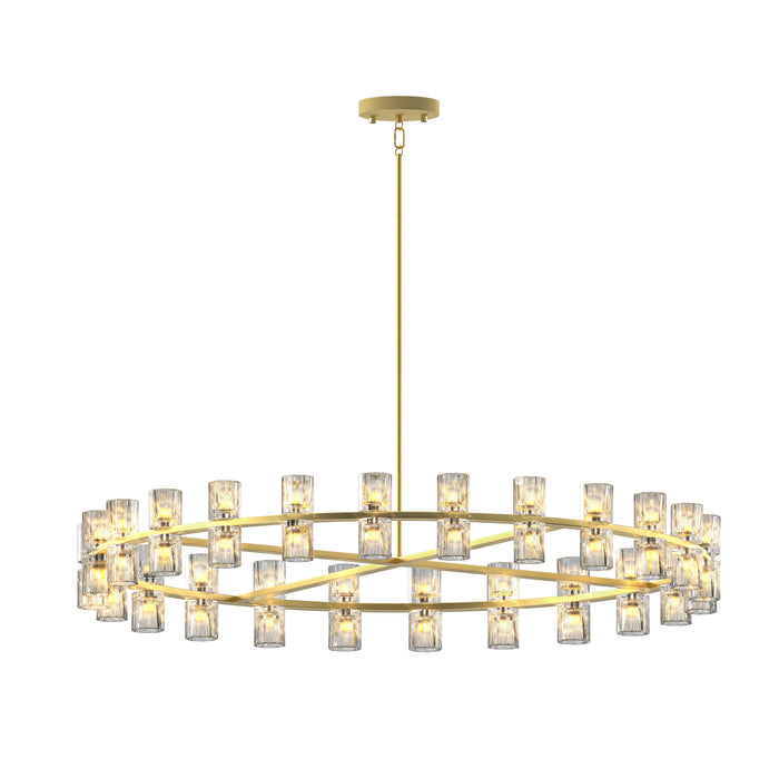 Gold Wagon Wheel Chandelier with Crystal Shade 48-Lights Modern Farmhouse Style