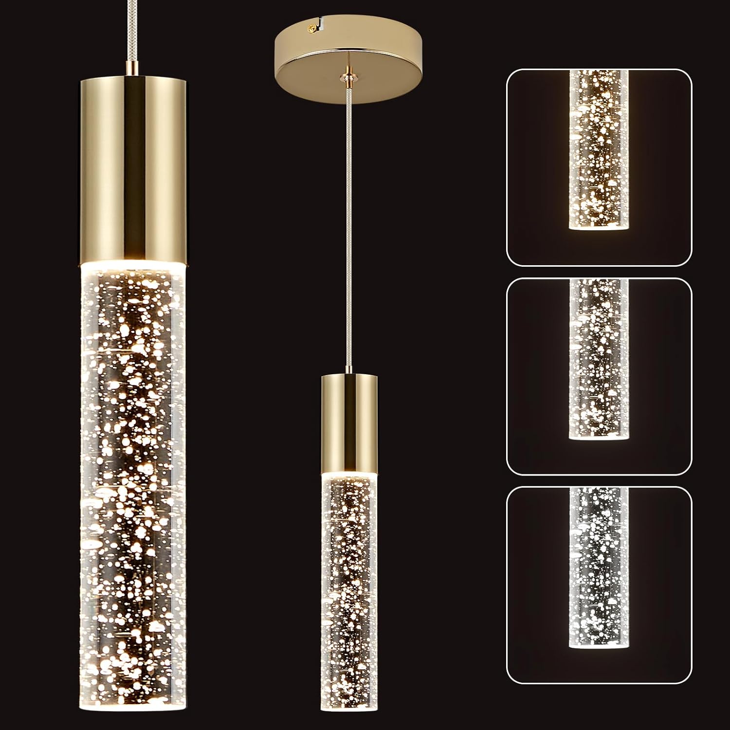 Modern Pendant Lights 3-Color Bubble Crystal Island Light Fixtures 1-pack Gold