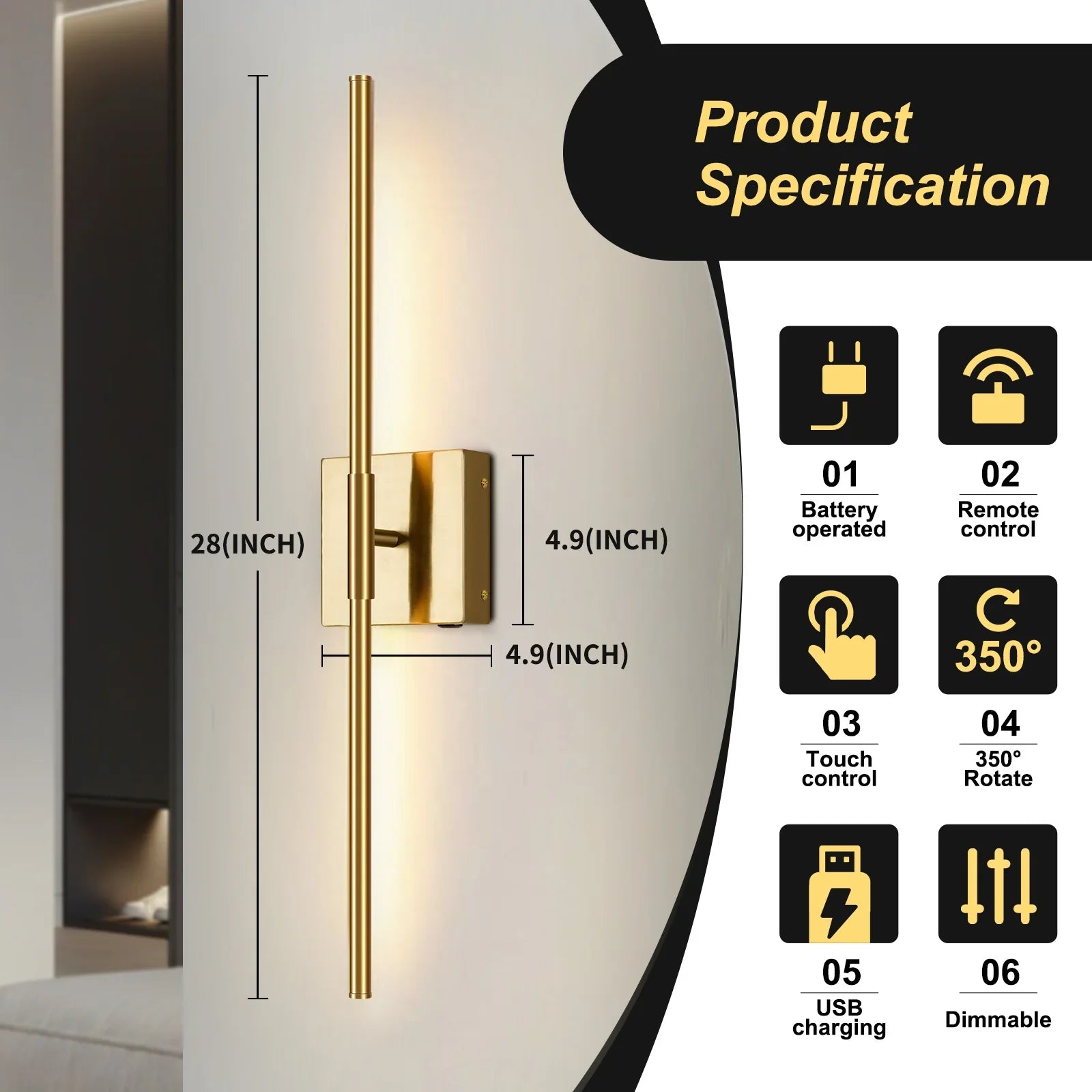 LED Rechargeable Sconces 2-Pack Battery Operated with Remote Control 350°Rotate - okeli lights