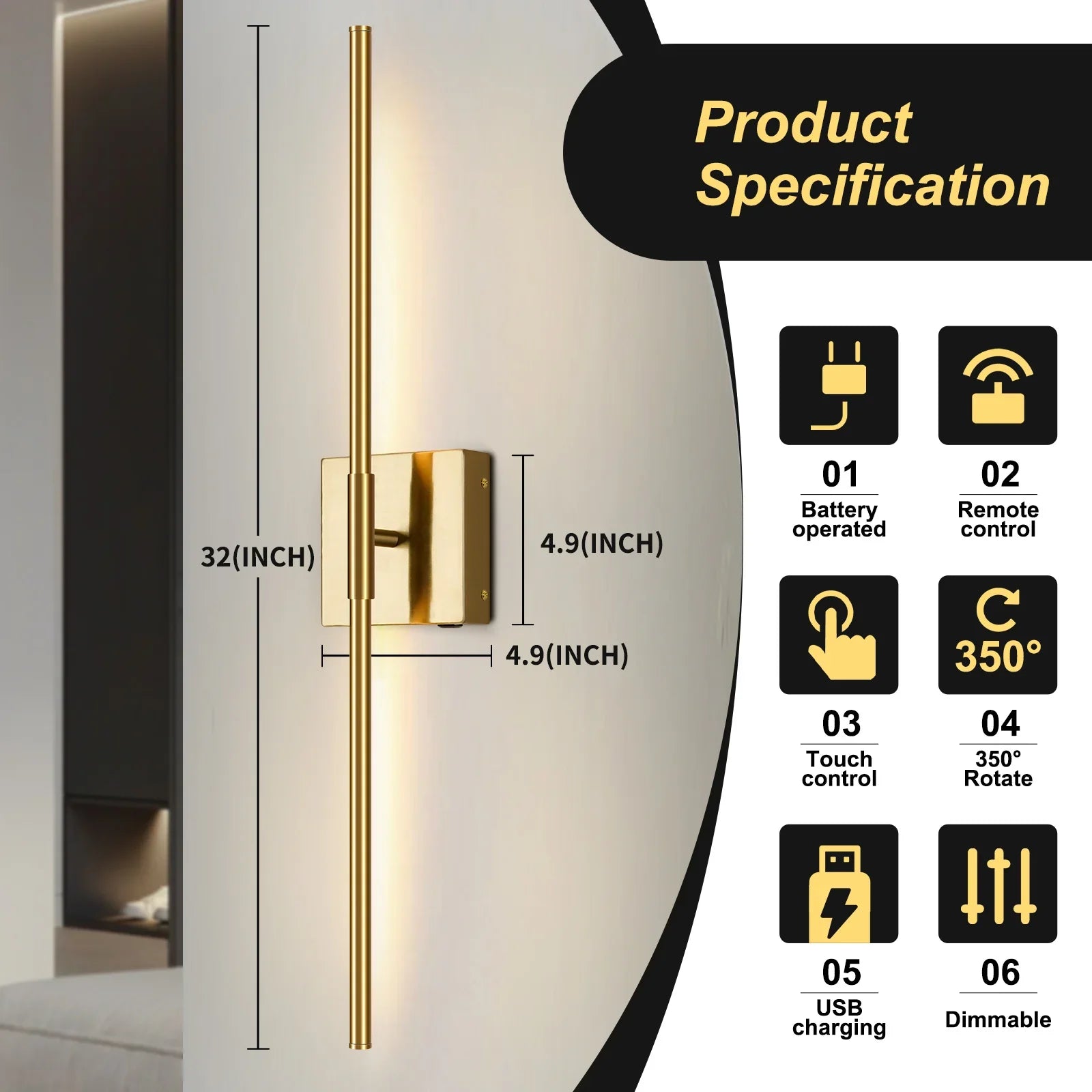 LED Rechargeable Sconces 2-Pack Battery Operated with Remote Control 350°Rotate - okeli lights