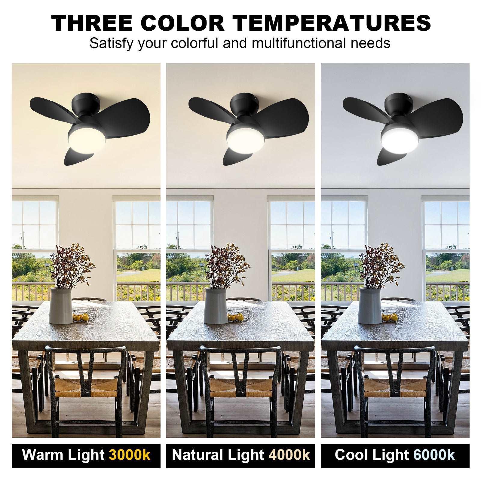 Black Small Ceiling Fan with Lights, Flush Mount LED with Remote, Quiet Low Profile - okeli lights