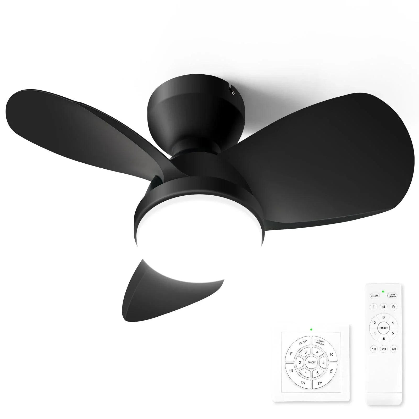 Black Small Ceiling Fan with Lights, Flush Mount LED with Remote, Quiet Low Profile - okeli lights