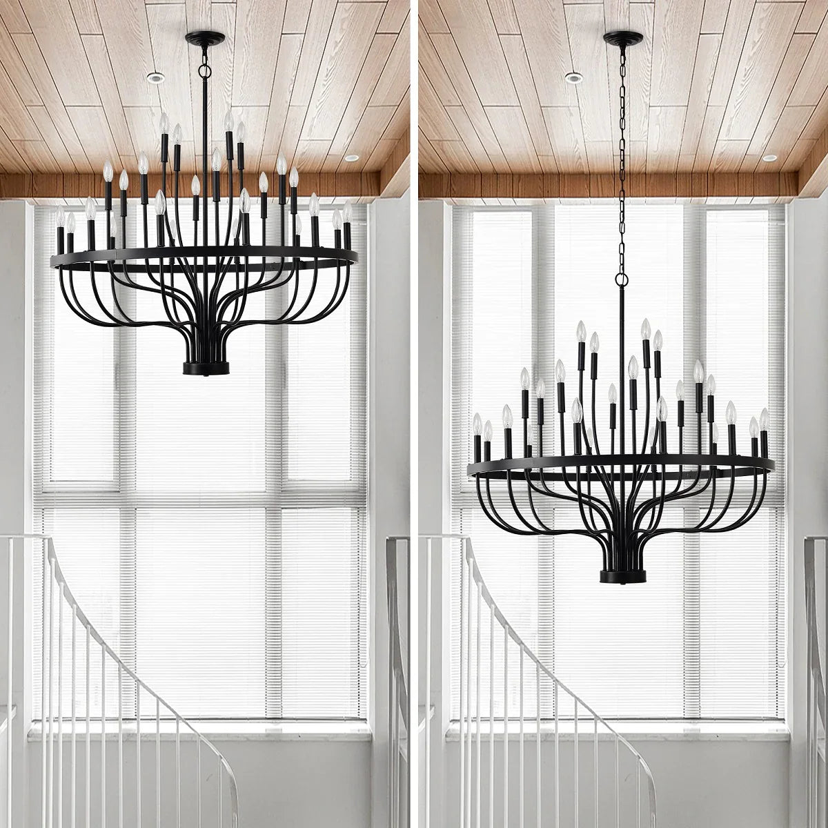 Industrial Iron Candle Chandelier 24-Light Black Modern Farmhouse Pendant Light Fixture for Dining Room - okeli lights