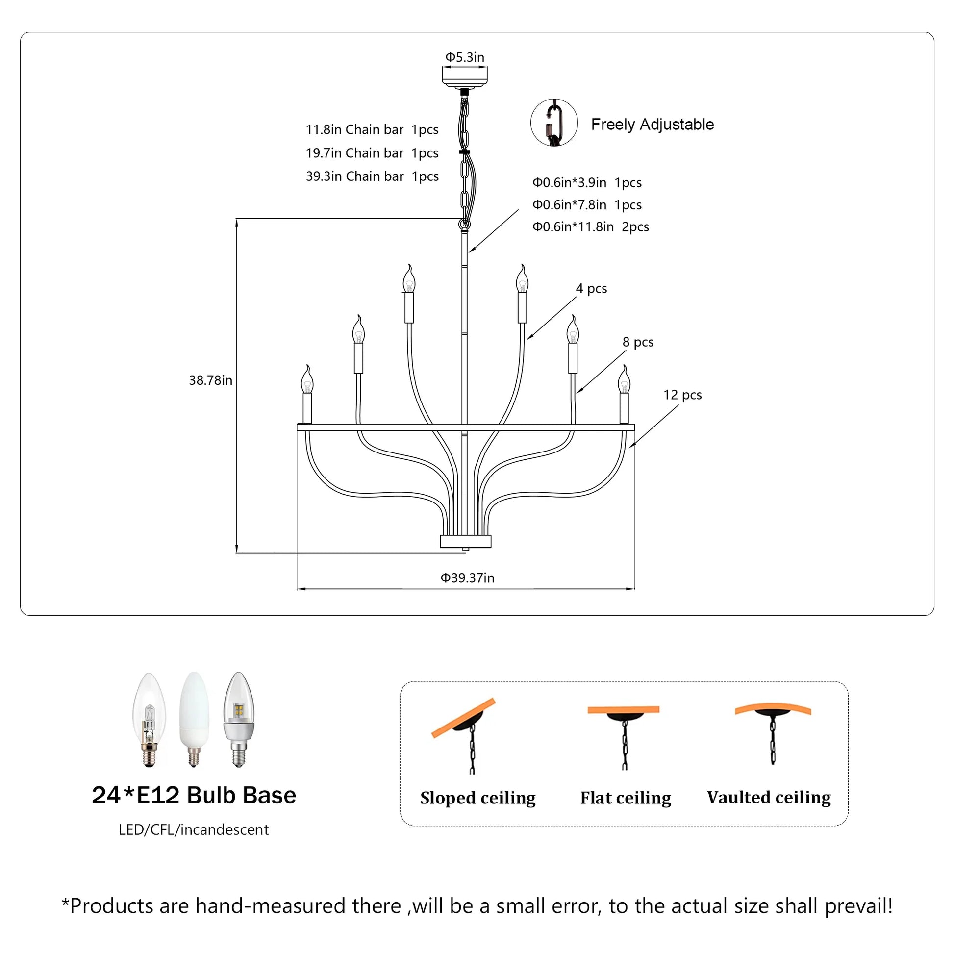 Industrial Iron Candle Chandelier 24-Light Black Modern Farmhouse Pendant Light Fixture for Dining Room - okeli lights