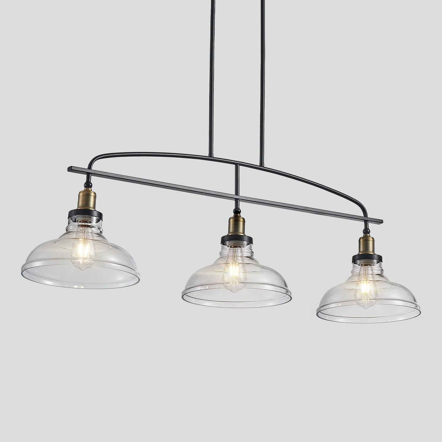 45" Industrial 3-Light Pendant Chandelier with Clear Glass Shades, Adjustable Height, Farmhouse Lighting - okeli lights