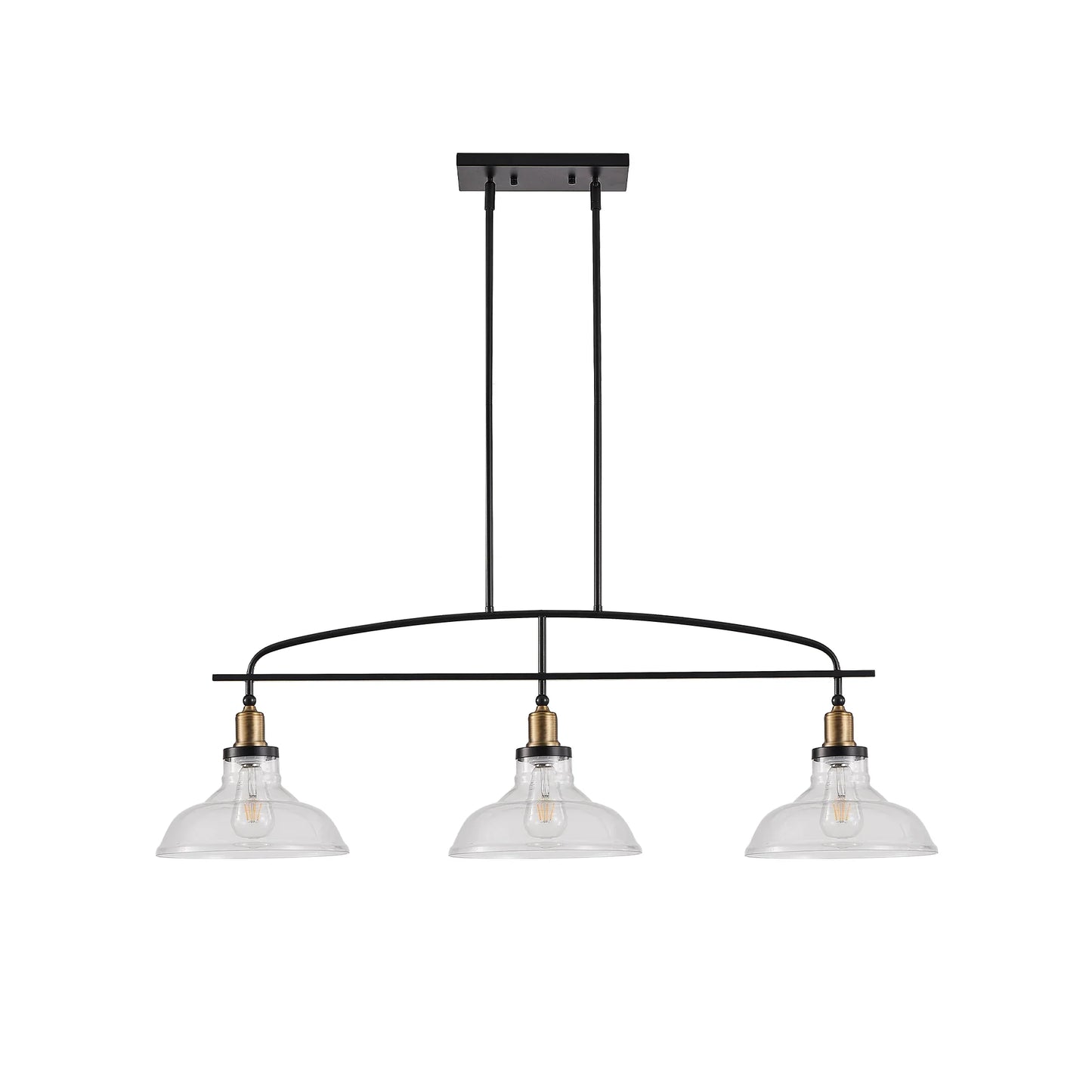 45" Industrial 3-Light Pendant Chandelier with Clear Glass Shades, Adjustable Height, Farmhouse Lighting - okeli lights
