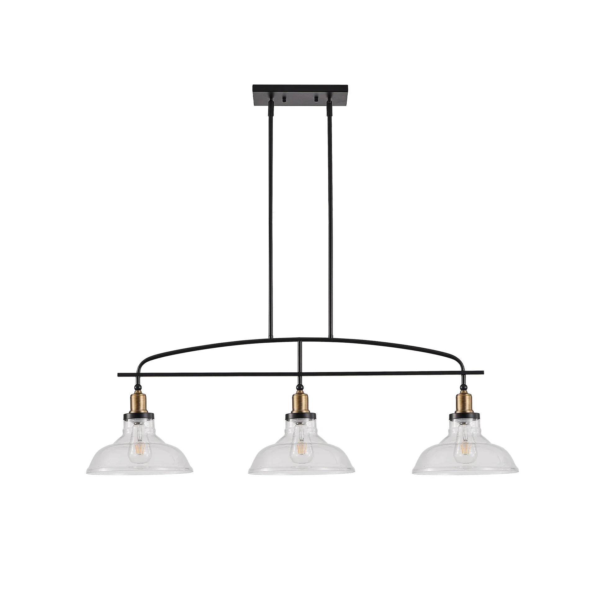 45" Industrial 3-Light Pendant Chandelier with Clear Glass Shades, Adjustable Height, Farmhouse Lighting - okeli lights