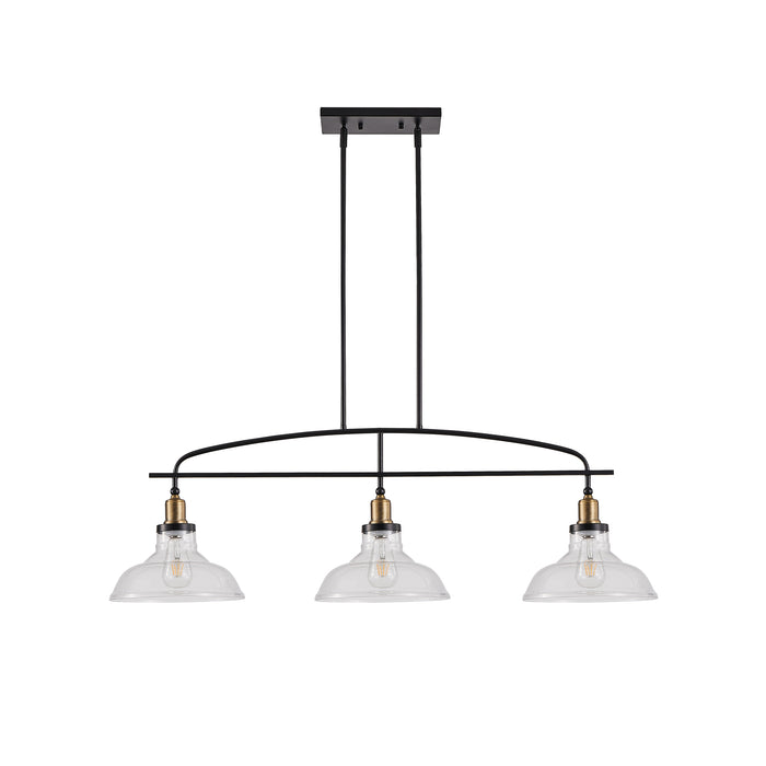 45" Industrial 3-Light Pendant Chandelier with Clear Glass Shades, Adjustable Height, Farmhouse Lighting