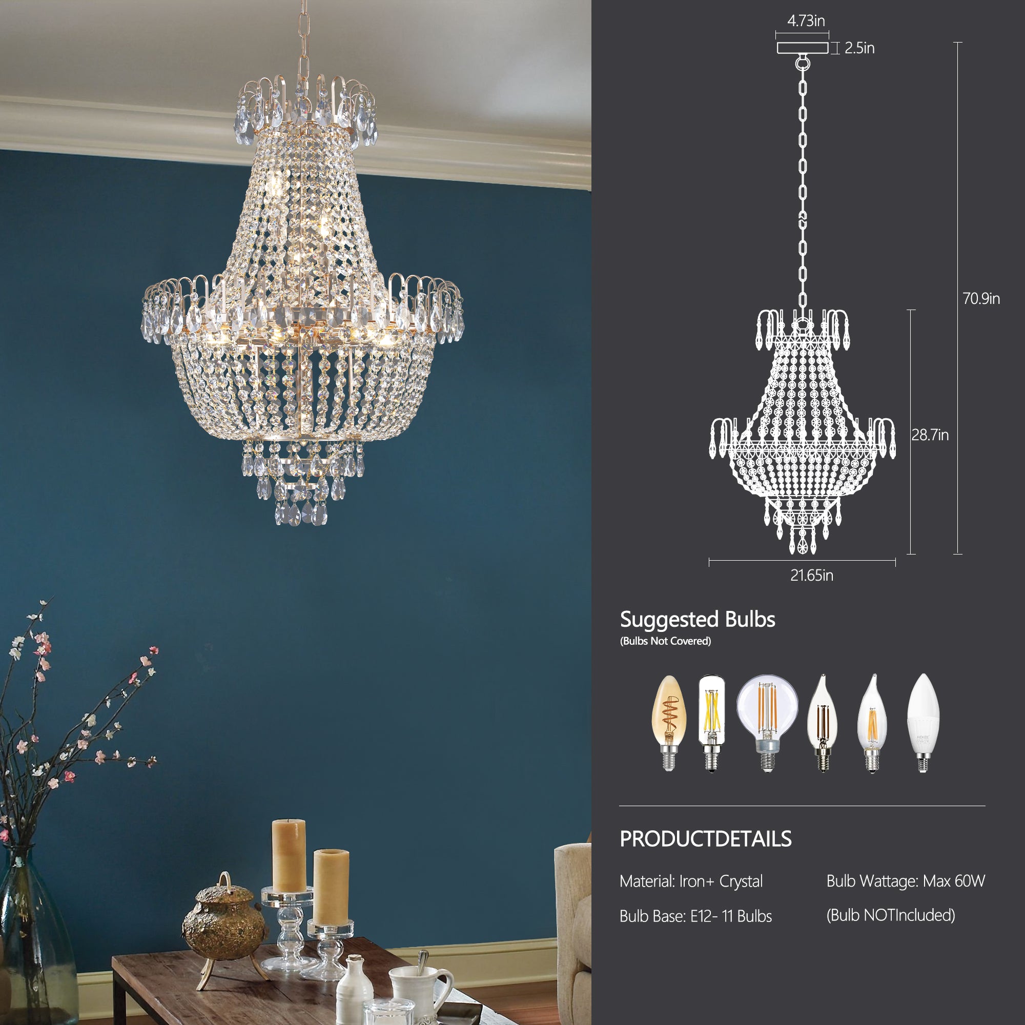 Gold Crystal Chandeliers Large Contemporary Luxury Ceiling Lighting