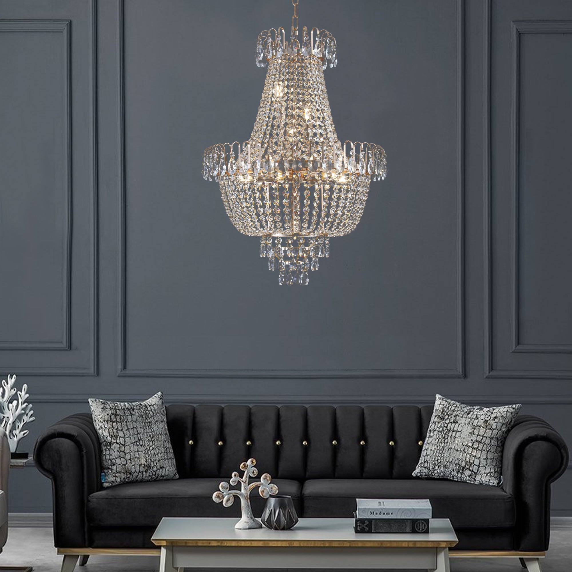 Gold Crystal Chandeliers Large Contemporary Luxury Ceiling Lighting
