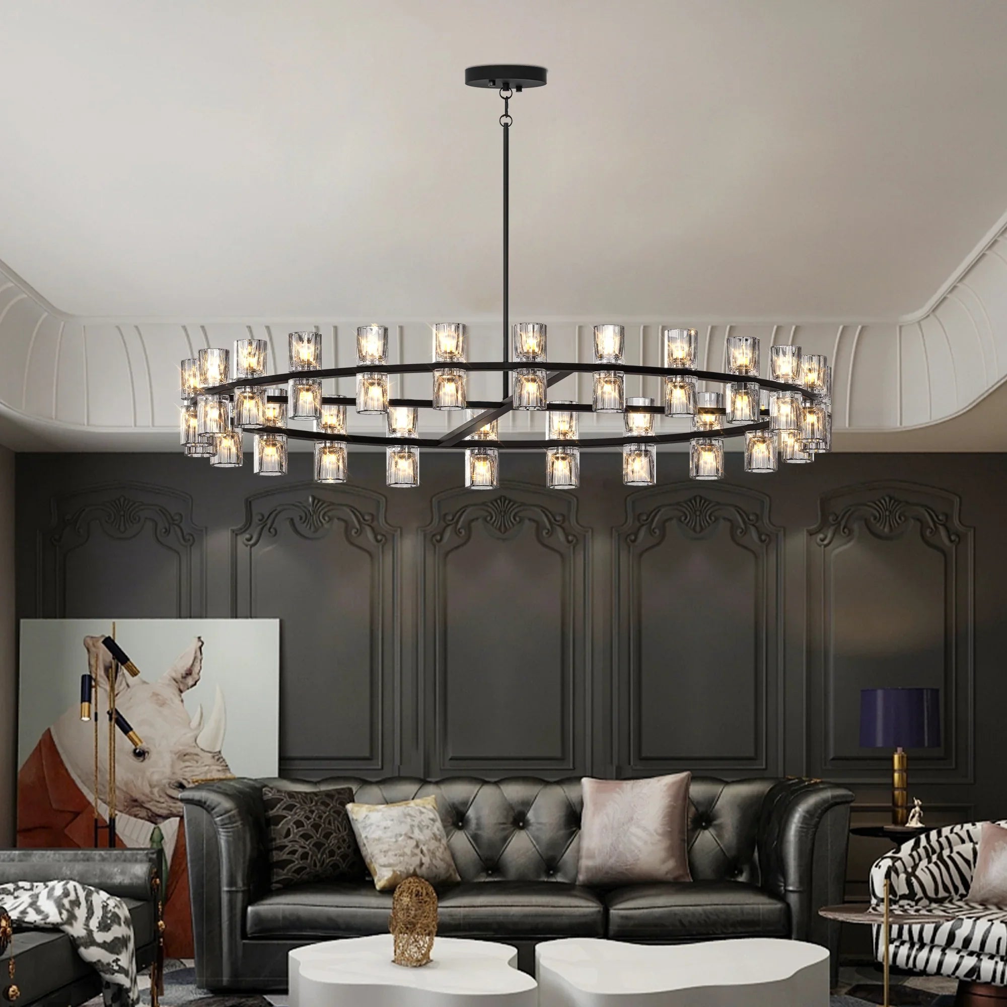48 Inches Luxury Chandeliers Crystal Living Room Decorative Lights Simple Modern Dining Room(Bulbs Included) - okeli lights