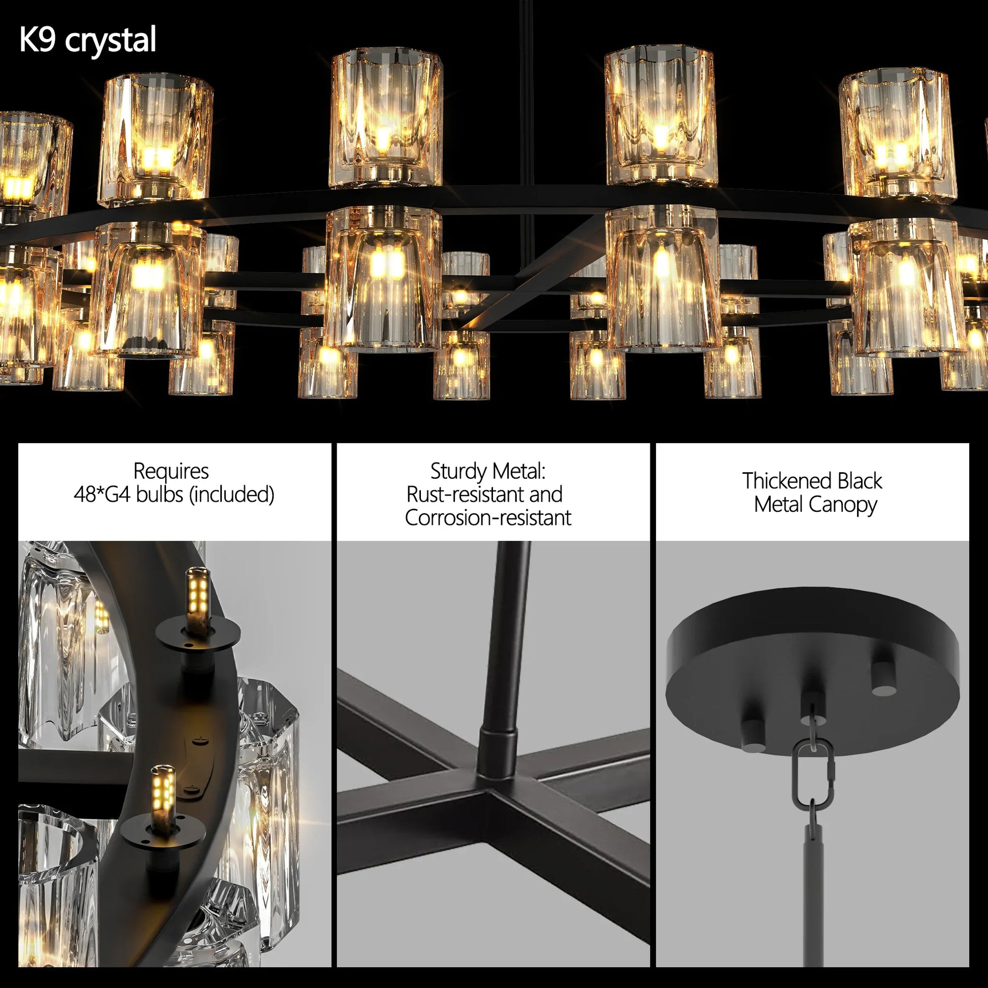48 Inches Luxury Chandeliers Crystal Living Room Decorative Lights Simple Modern Dining Room(Bulbs Included) - okeli lights