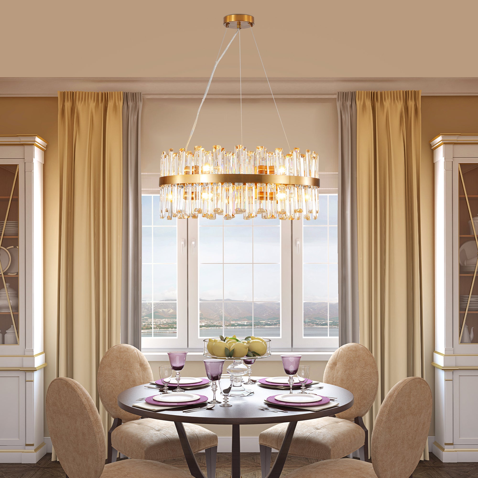 Luxury Chandeliers Crystal Decorative Lights 23.6 Inches Simple Modern Dining Room LED Lighting Home Decor