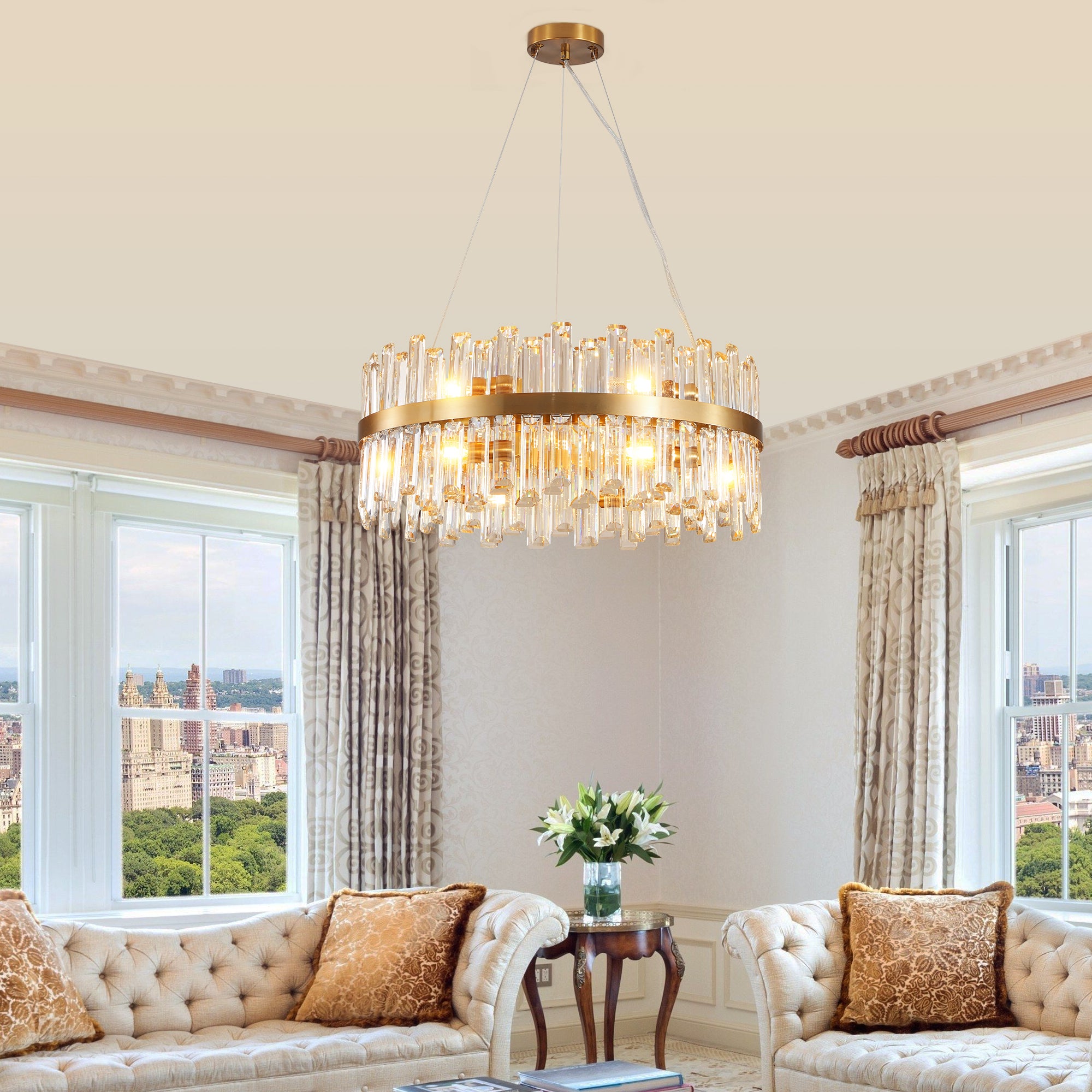 Luxury Chandeliers Crystal Decorative Lights 23.6 Inches Simple Modern Dining Room LED Lighting Home Decor
