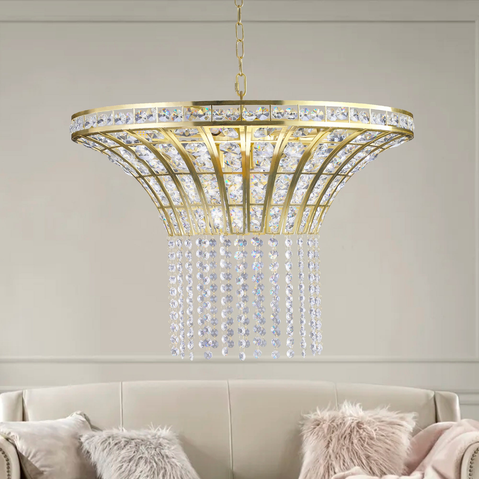 Modern Crystal Chandelier Elegant Gold Finish with Cascading Beads 24-39 inch Luxury Home Decor Light Fixture