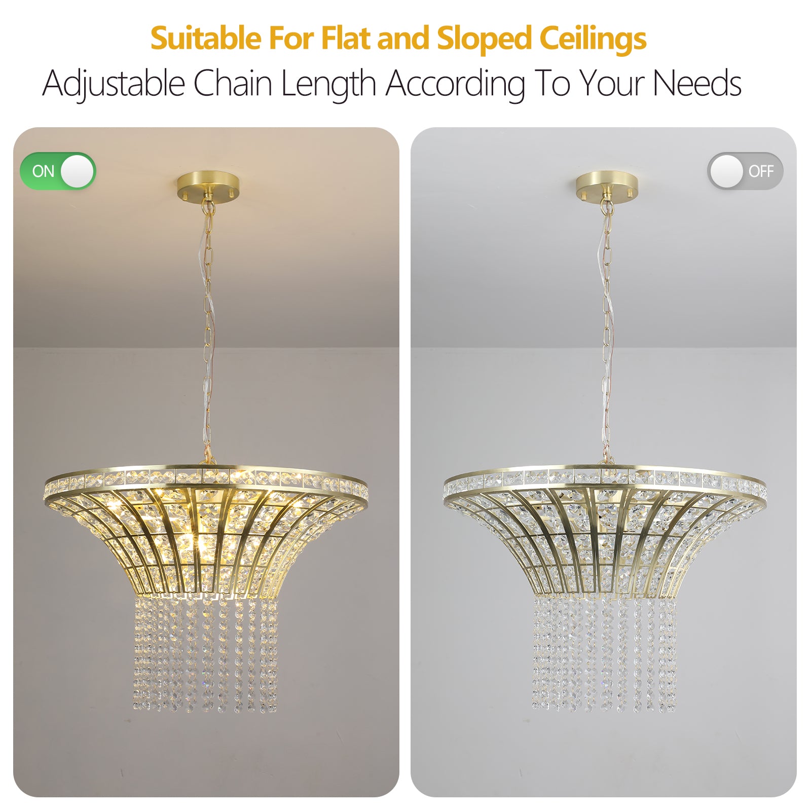 Modern Crystal Chandelier Elegant Gold Finish with Cascading Beads 24-39 inch Luxury Home Decor Light Fixture