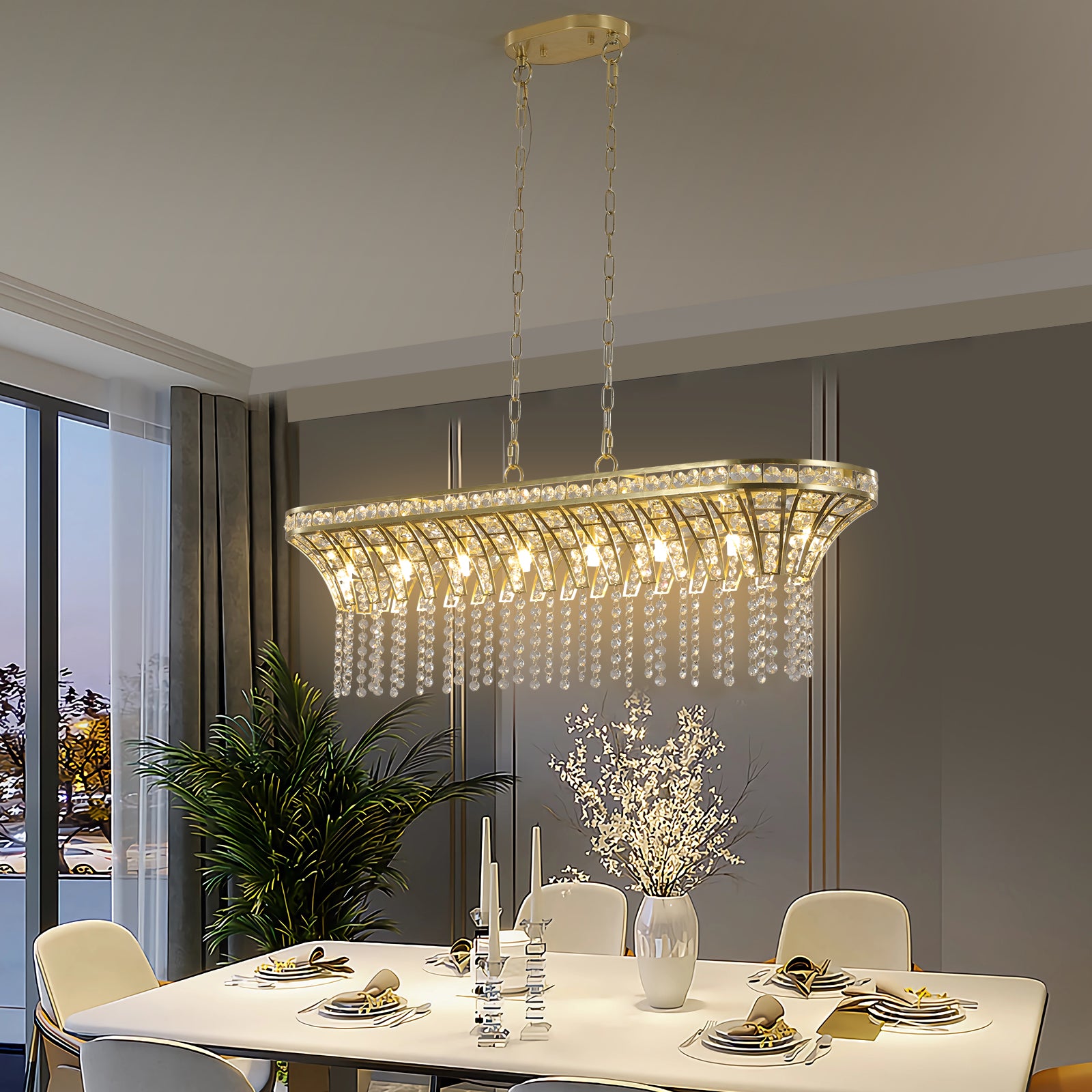 Modern Crystal Chandelier Elegant Gold Finish with Cascading Beads 24-39 inch Luxury Home Decor Light Fixture