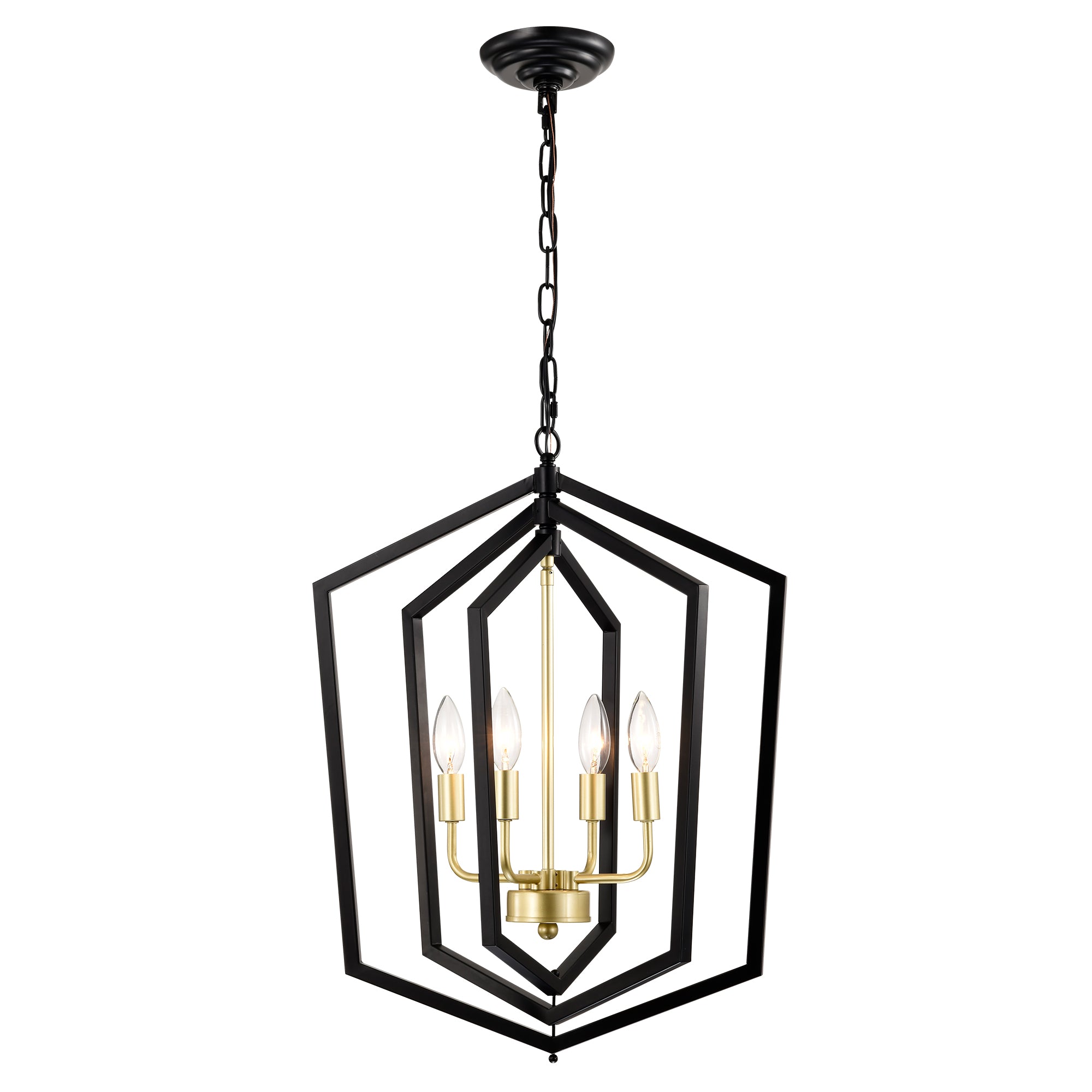 Matte Black Gold Chandelier for Dining Room 4-Light Kitchen Light Fixture Metal Industrial - okeli lights
