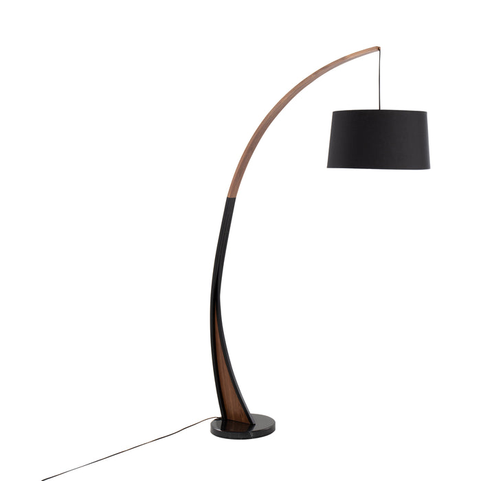 Mid-Century Modern Floor Lamp with Walnut Wood Frame and Marble Base