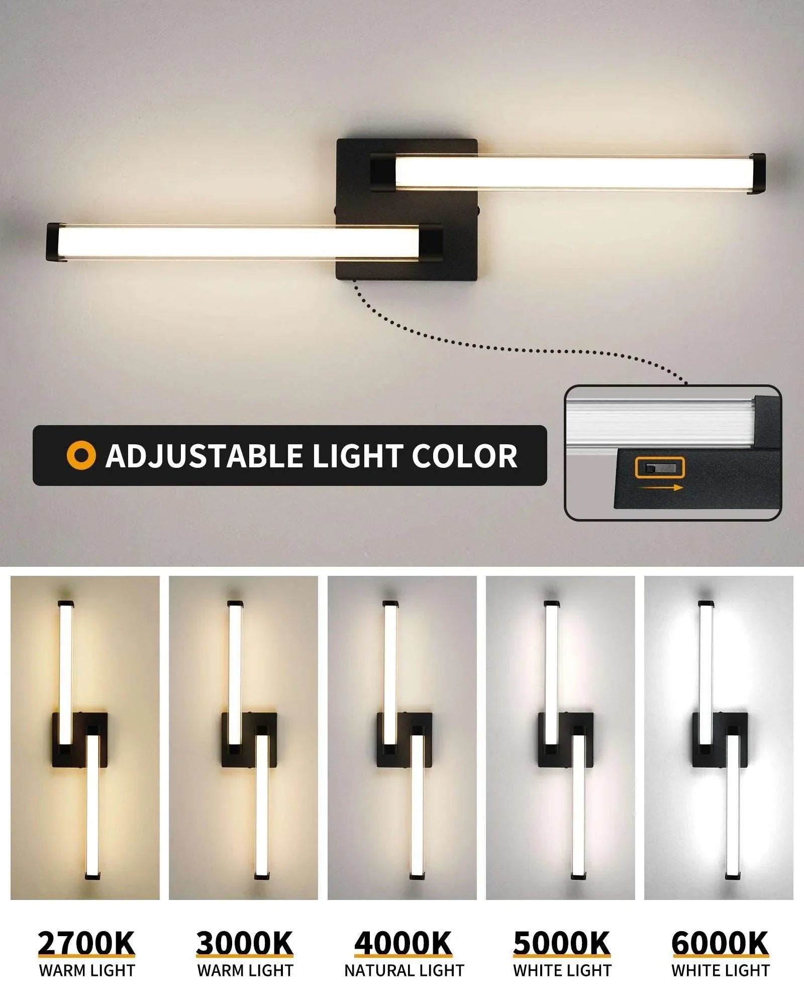 Black Vanity Lights Bathroom LED Dimmable Modern Wall Lighting - okeli lights
