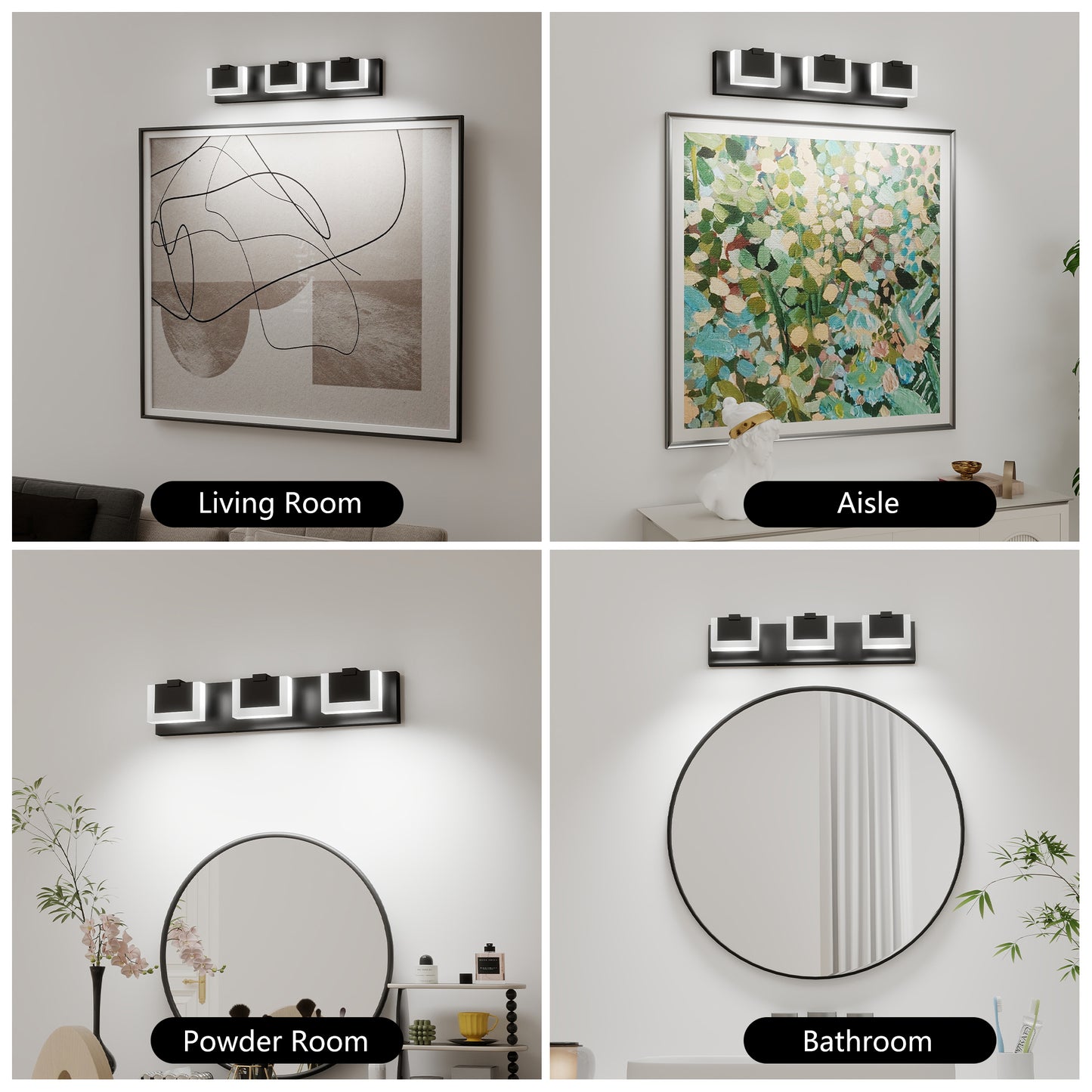 Modern Black Vanity Light Up and Down LED Fixtures Bathroom Wall Light Over Mirror 6000K