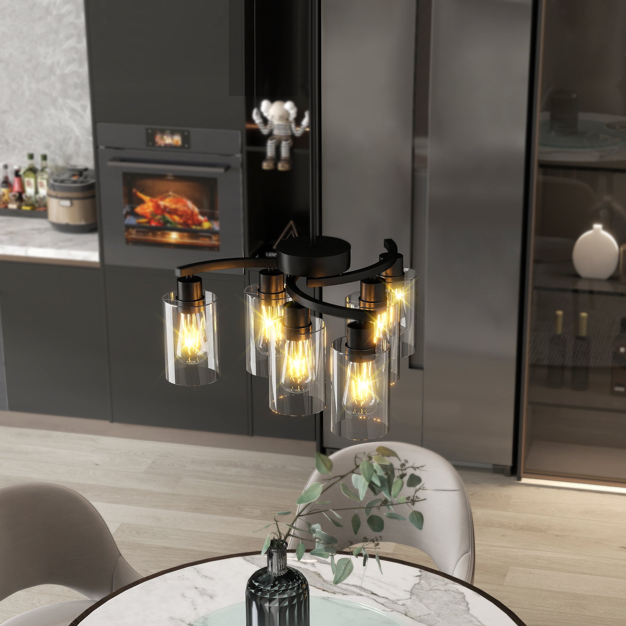 Modern Farmhouse Chandelier Contemporary Dining Room Light Fixture Adjustable Height Hanging Industrial