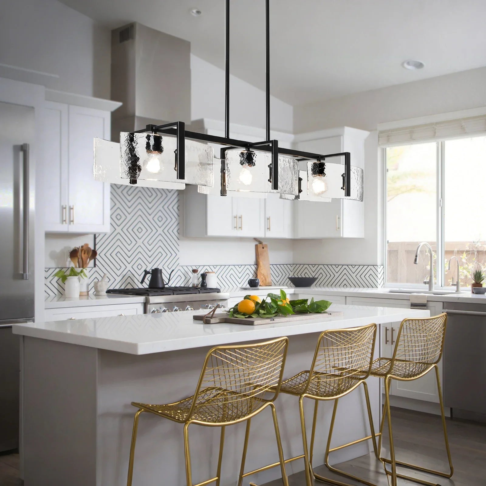 Modern Hammered Water Glass 3-Light 42-inch Oversize Linear Chandelier - okeli lights