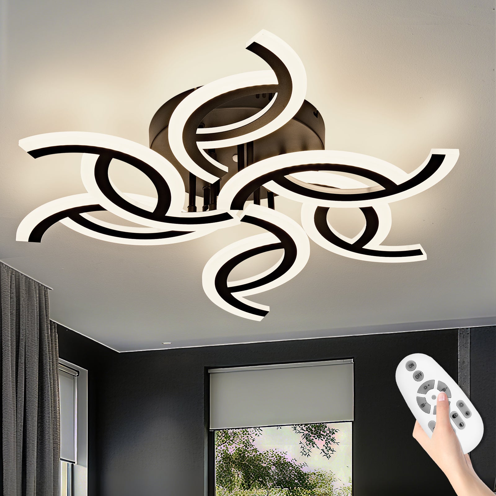 Modern LED Ceiling Light with Remote | 3 Color Dimmable Acrylic Ceiling Fixture 28.1in-12 Lights