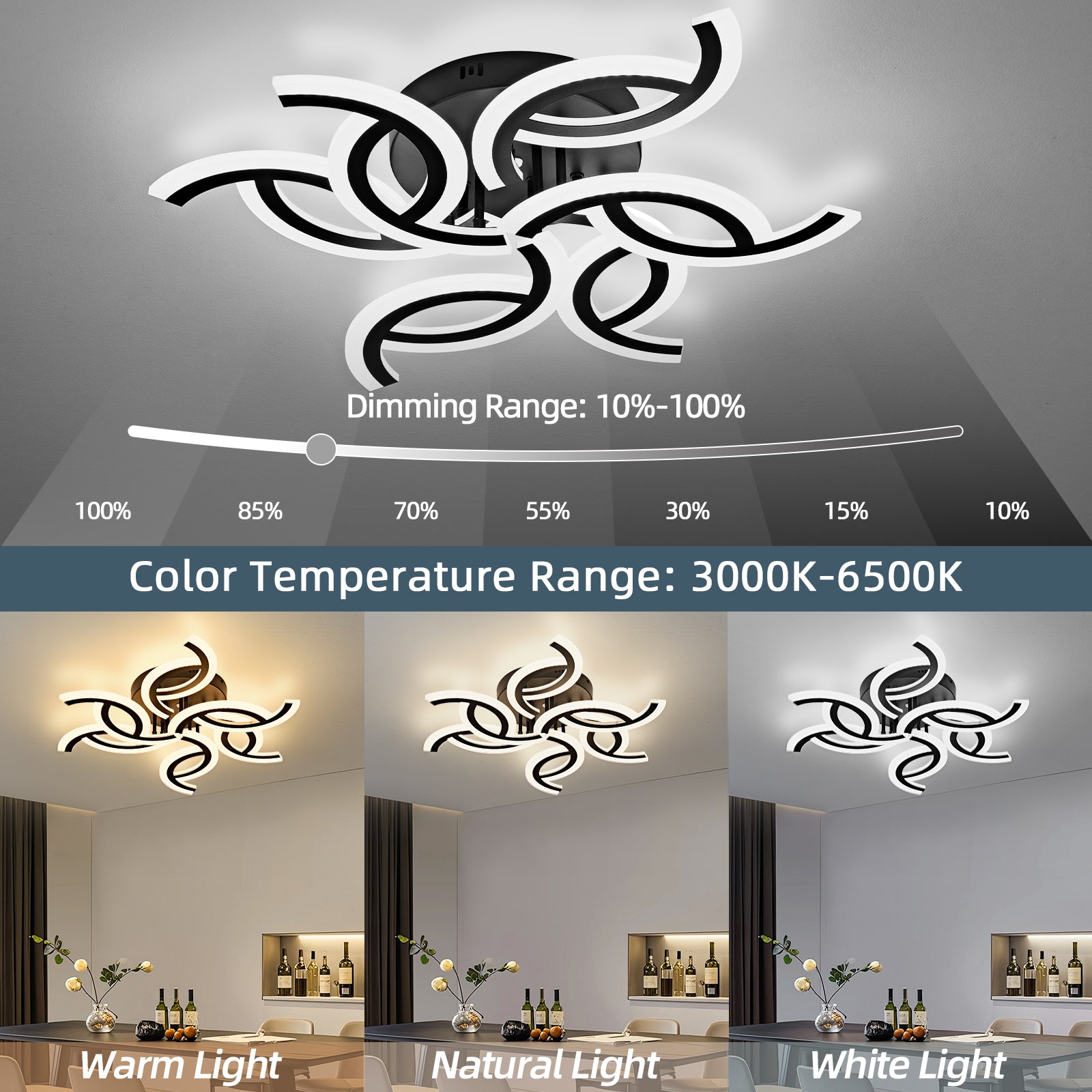 Modern LED Ceiling Light with Remote | 3 Color Dimmable Acrylic Ceiling Fixture