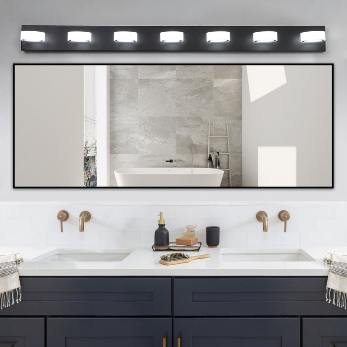 Modern LED Vanity Light Fixture 7-6-5-4-Light Black Bathroom Wall Sconce Dimmable