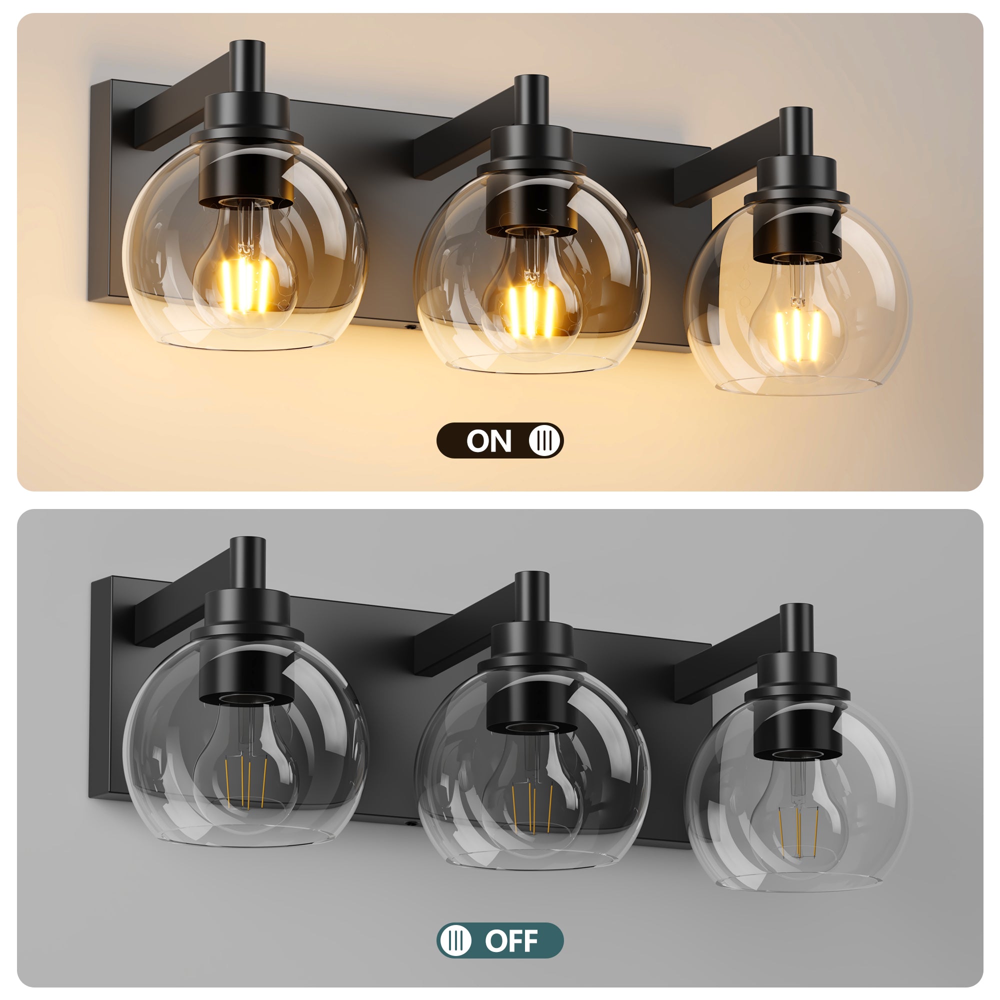 Bathroom Vanity Light Modern Lighting Over Mirror with Clear Glass Shade and Metal Base Matte Black Fixtures