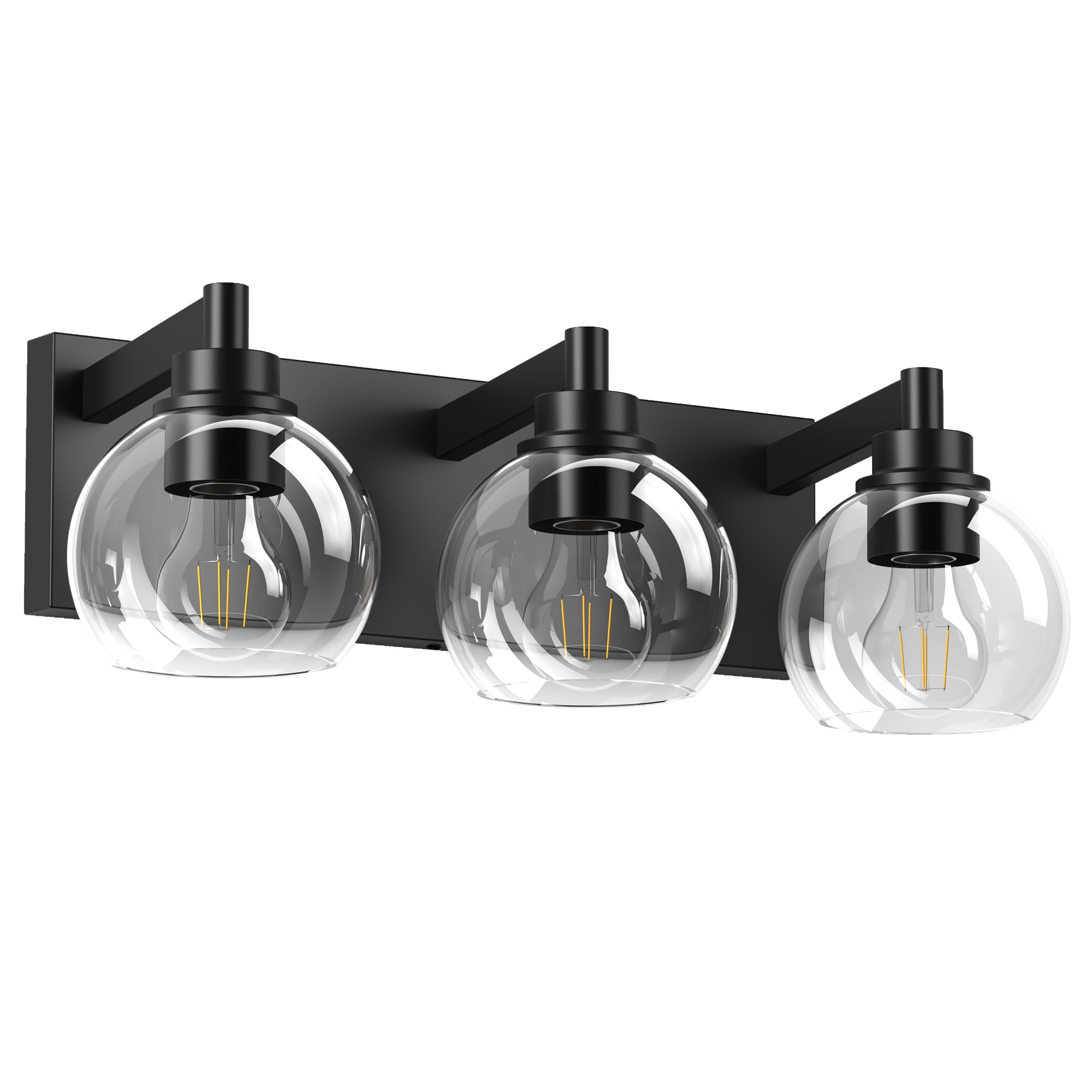 Bathroom Vanity Light Modern Lighting Over Mirror with Clear Glass Shade and Metal Base Matte Black Fixtures