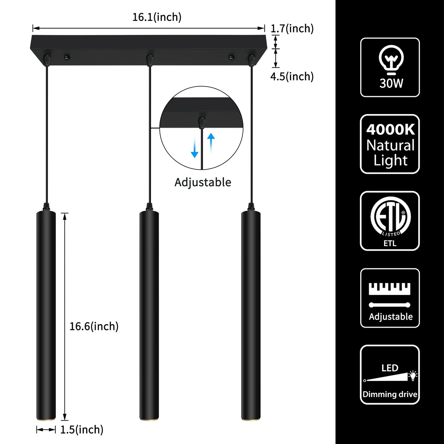 Modern Pendant Light LED Square 3-Light Dimmable 30W 2300LM 4000K - okeli lights