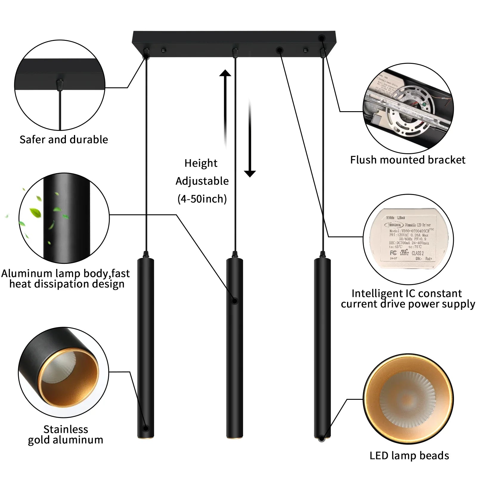 Modern Pendant Light LED Square 3-Light Dimmable 30W 2300LM 4000K - okeli lights