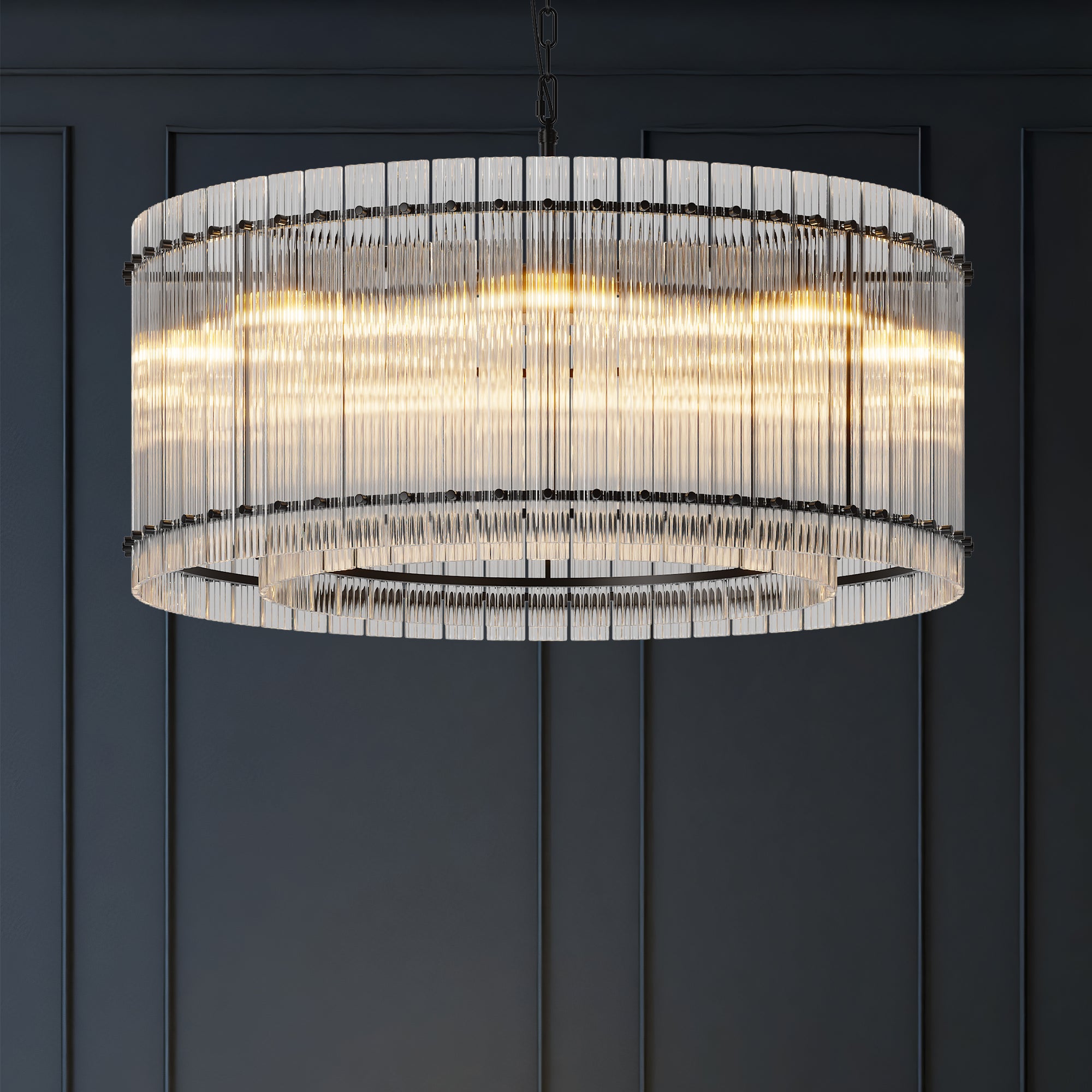37" Modern Round Chandelier 2-Tier 8-Light Water Ripple Crystal Glass Luxury