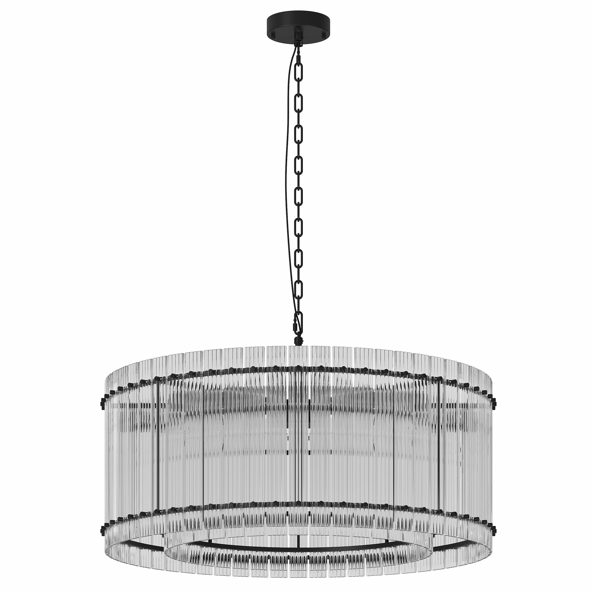 37" Modern Round Chandelier 2-Tier 8-Light Water Ripple Crystal Glass Luxury