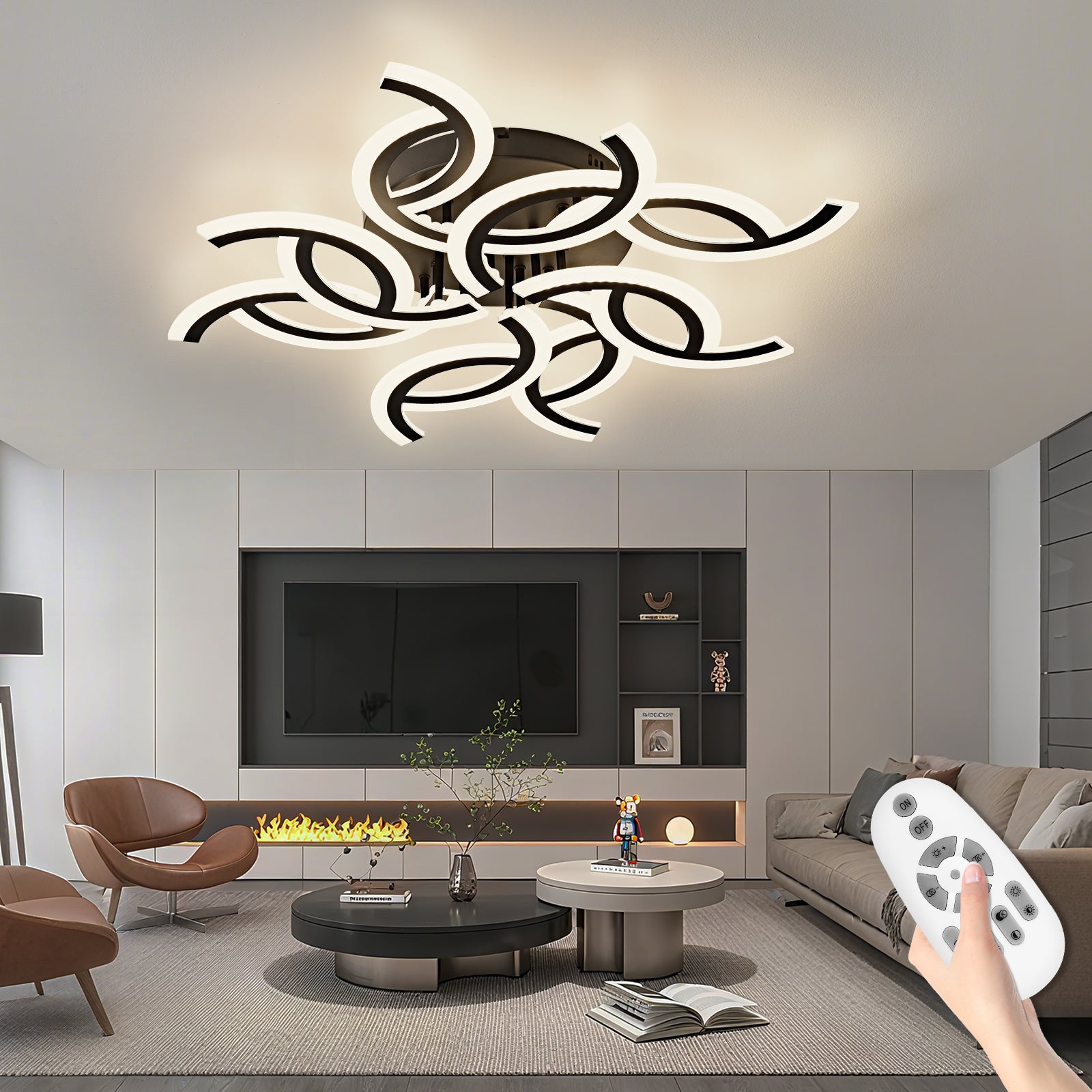 Modern LED Ceiling Light with Remote | 3 Color Dimmable Acrylic Ceiling Fixture 30.9in-16 Lights