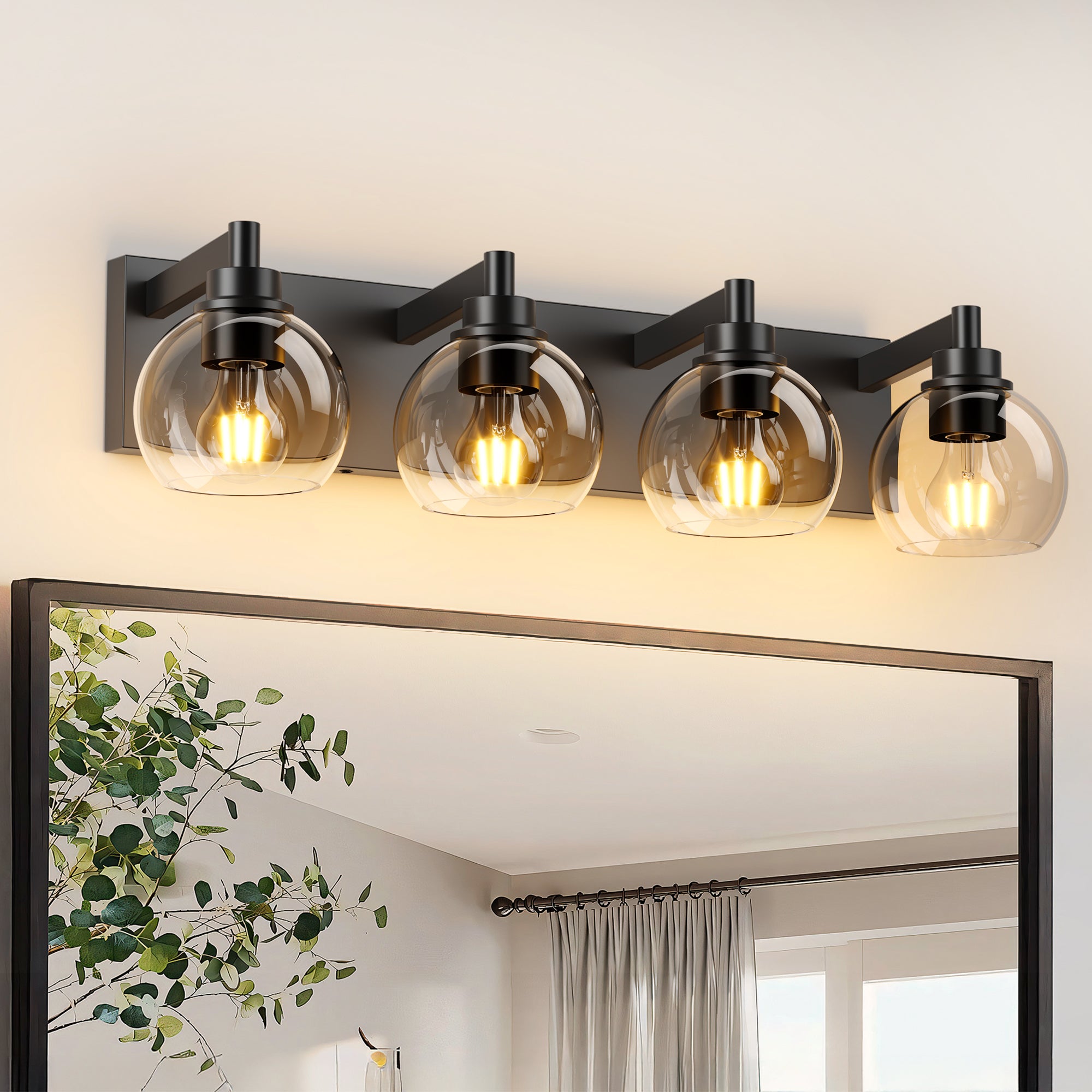 Bathroom Vanity Light Modern Lighting Over Mirror with Clear Glass Shade and Metal Base Matte Black Fixtures