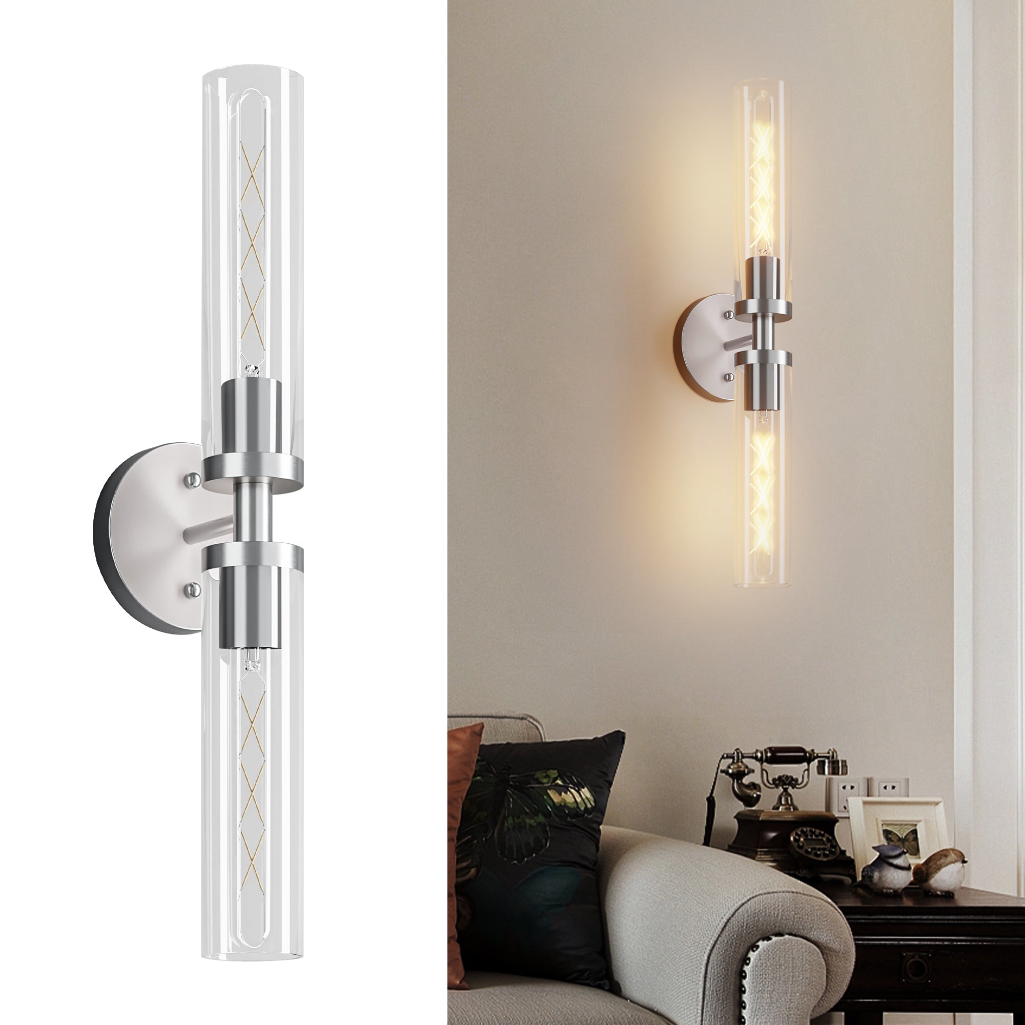 Modern Sconces Wall Decor Set of 2 Pack Wall Light Fixtures with Clear Glass