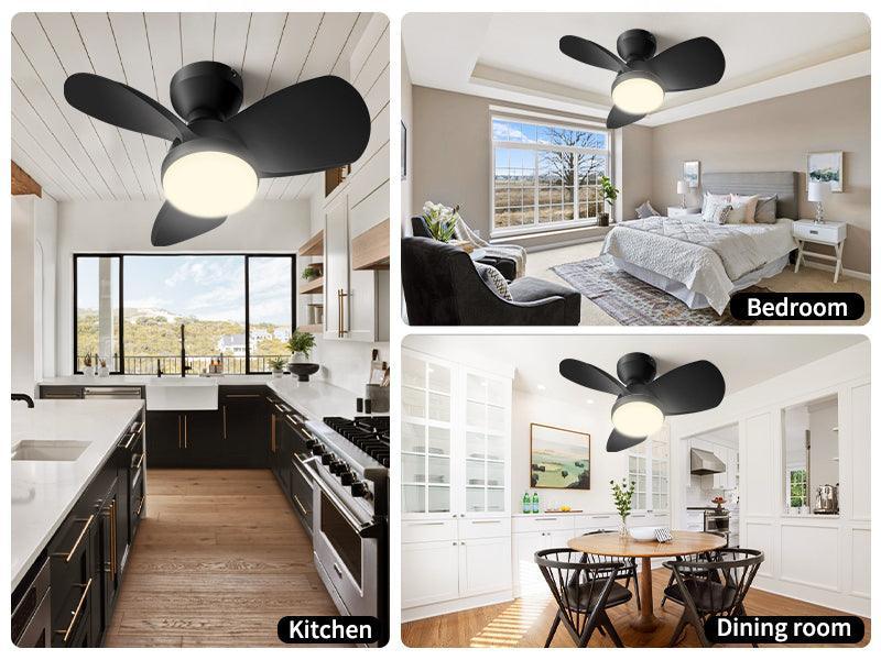 Black Small Ceiling Fan with Lights, Flush Mount LED with Remote, Quiet Low Profile - okeli lights