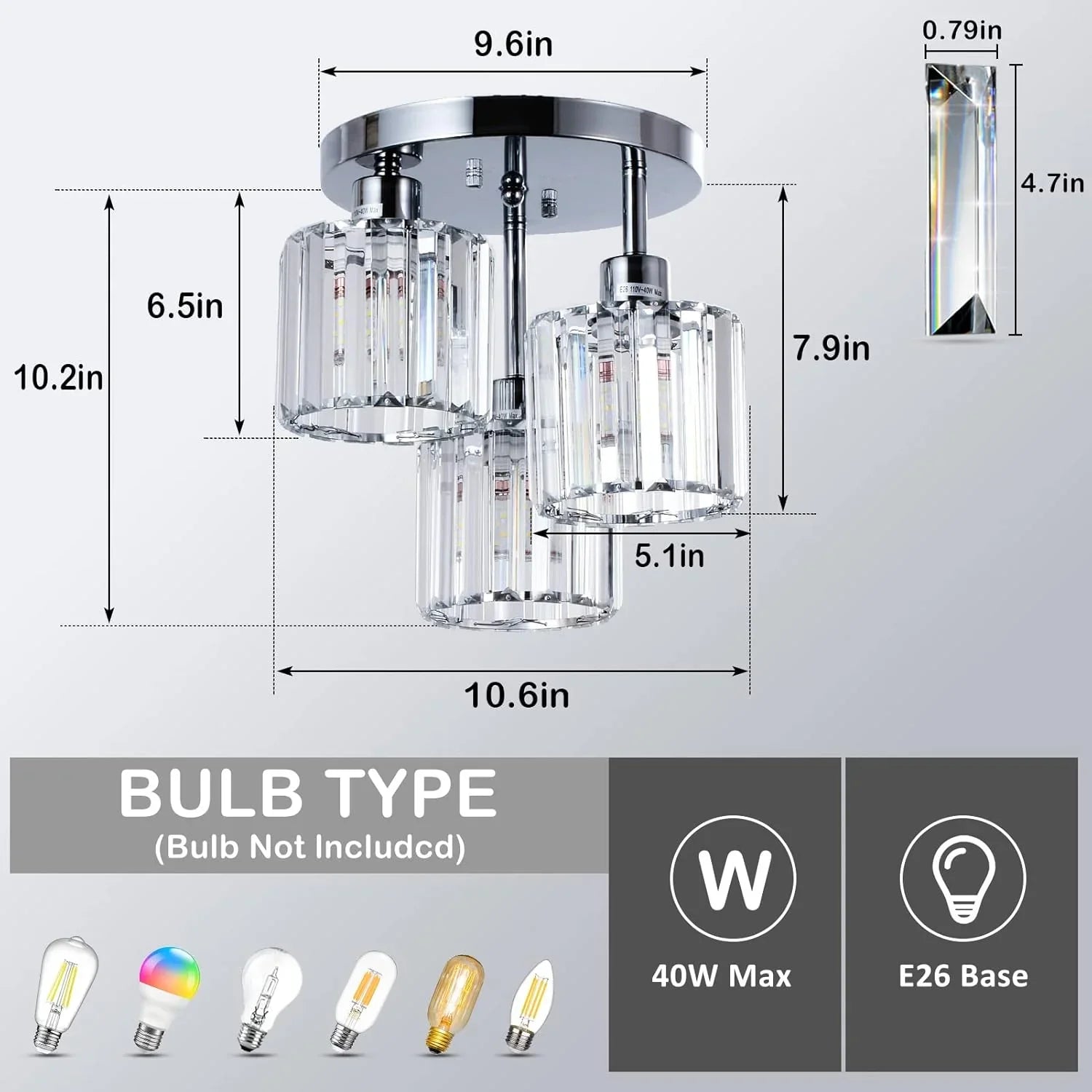 3-Light Kitchen Mount Hallway Light Fixtures Semi Flush Mount Ceiling with Clear Crystal Shades - okeli lights