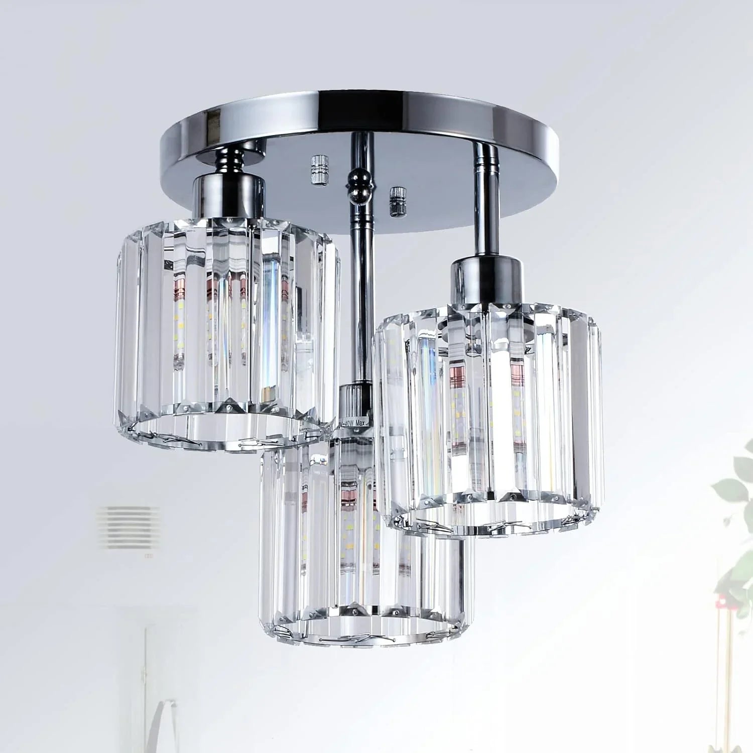 3-Light Kitchen Mount Hallway Light Fixtures Semi Flush Mount Ceiling with Clear Crystal Shades - okeli lights
