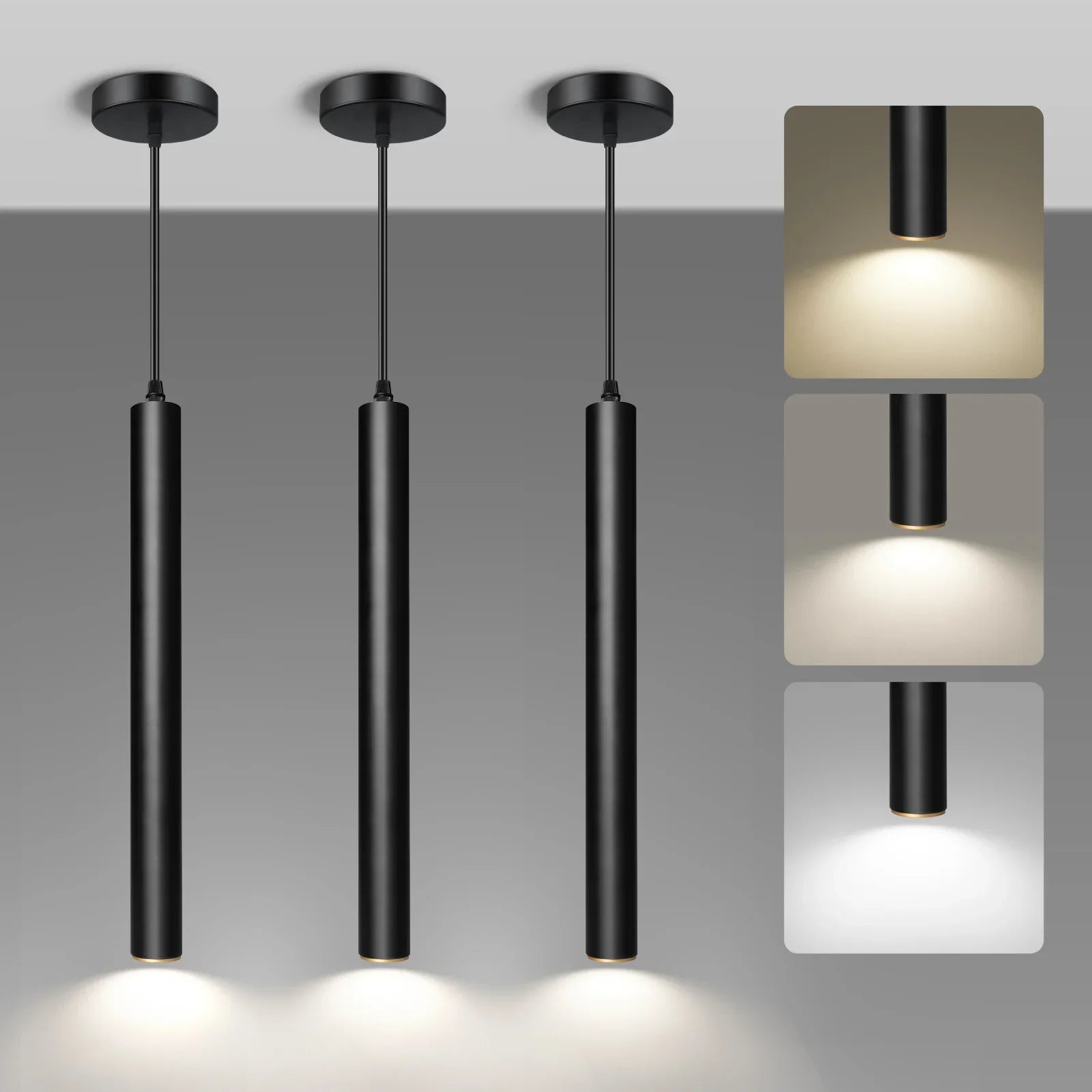 OKELI Black Pendant Light 3-Color Fixture for Kitchen Island Bar 3-Pack - okeli lights