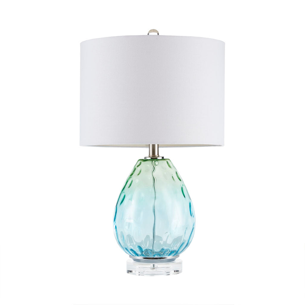Ombre Glass Table Lamp with White Drum Shade Blue Green & Dark Blue Modern Accent Lamp Blue Green