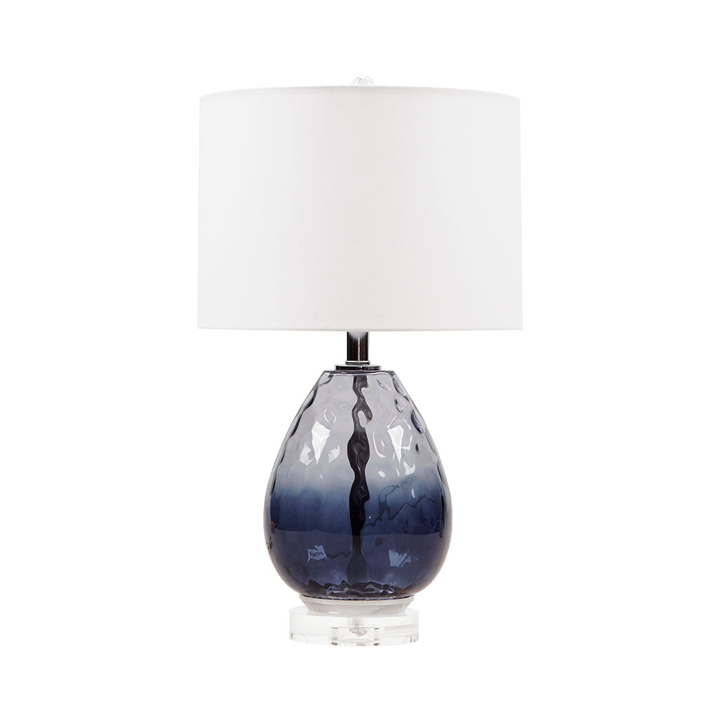 Ombre Glass Table Lamp with White Drum Shade Blue Green & Dark Blue Modern Accent Lamp Dark Blue
