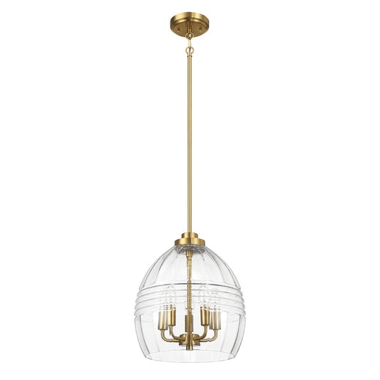 Pendant Chain Hanging Light with Clear Glass Satin Brass