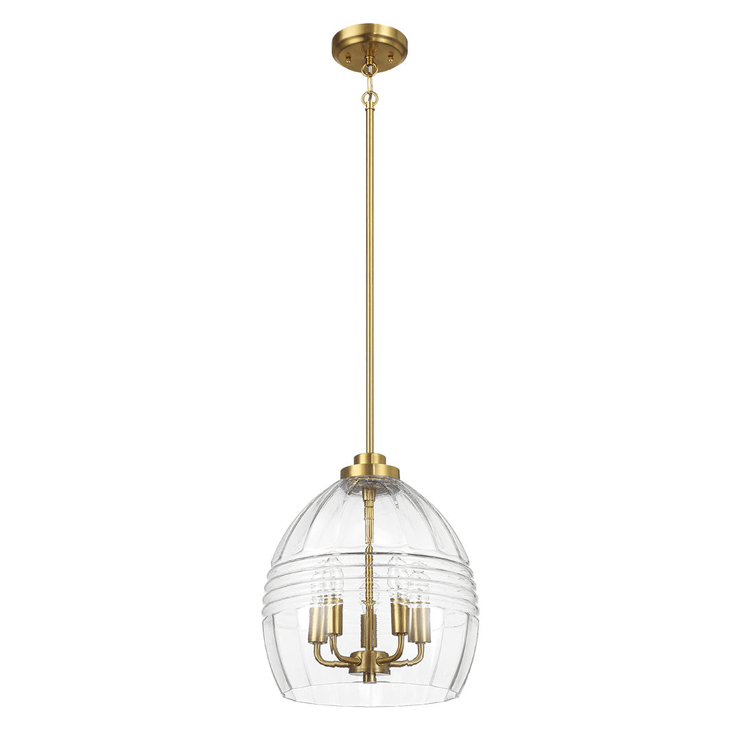 Pendant Chain Hanging Light with Clear Glass Satin Brass